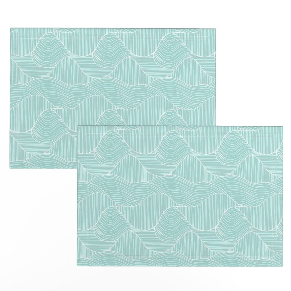 Spoonflower Linen Cotton Canvas Placemats (Set of 2) - Aqua Waves Geometric Summer Beach Nautical Design | Waterproof & Washable Dining Table Mats for Kitchen, Outdoor Picnic, and Coastal Home Decor