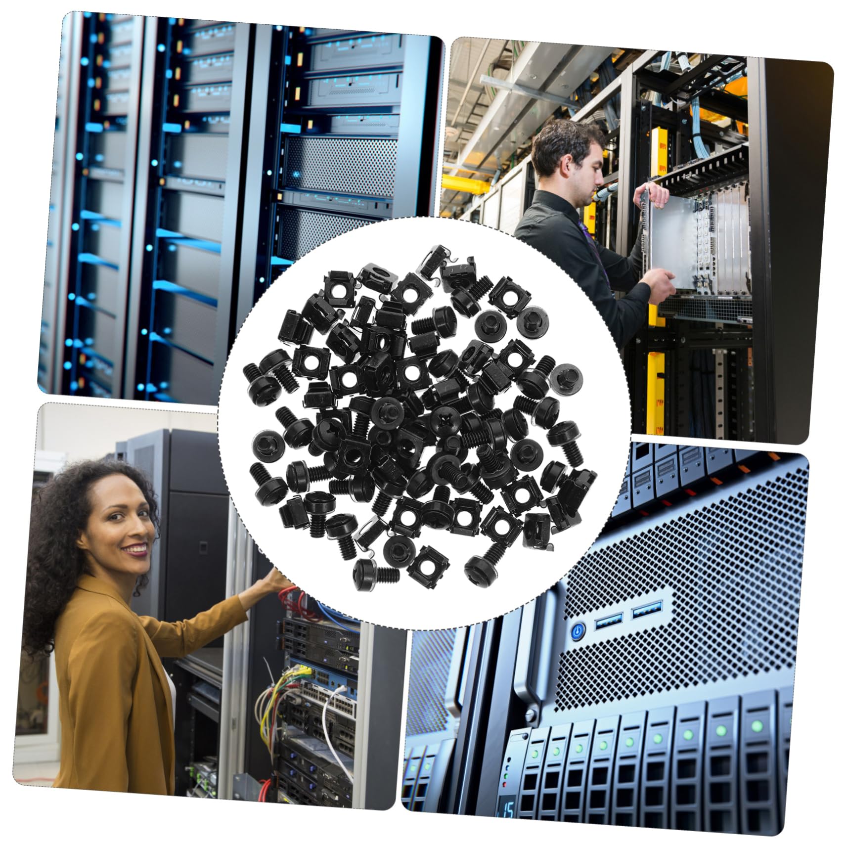 50pcs Server Cabinet Cage Nuts & Screws Kit - Rack Mount Computer Hardware for Network Equipment Installation (Compatible with Dell, HP, Cisco) - Perfect for Data Center, Server Room and IT Infrastructure Setup