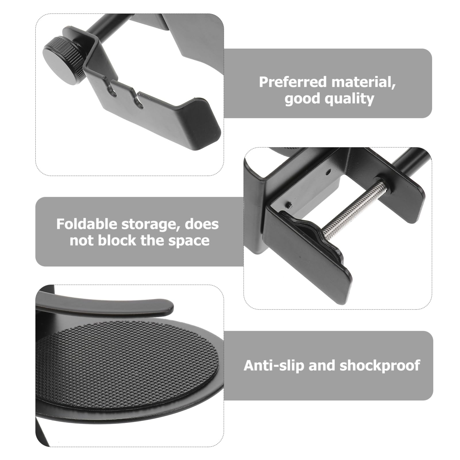 ETHZZLE Desk Organizer with Rotating Hook - Headset Hanger, Drink Cup Clamp & Tool Holder - Easy to Assemble Black Workspace Accessory for Office, Gaming & Home Organization