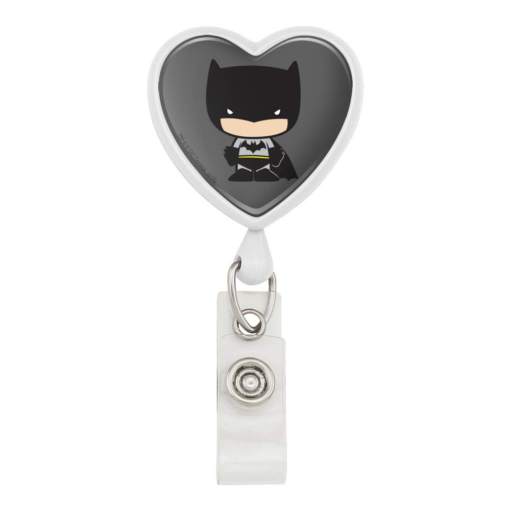 Batman Chibi Character Heart Lanyard - Retractable Reel Badge ID Card Holder for Work, School & Comic Con Events | DC Superhero Accessories