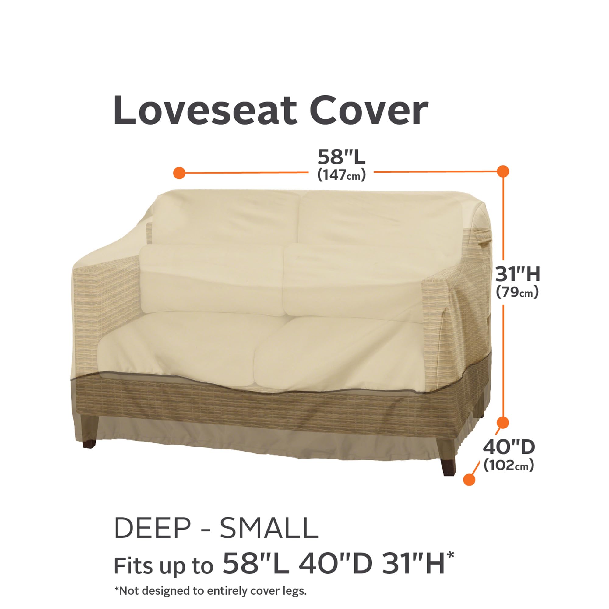 Classic Accessories Veranda 58-Inch Waterproof Patio Sofa Cover - Heavy Duty Outdoor Furniture Protector for Deep Seating Loveseat - All Weather UV Resistant for Backyard, Deck & Garden Use