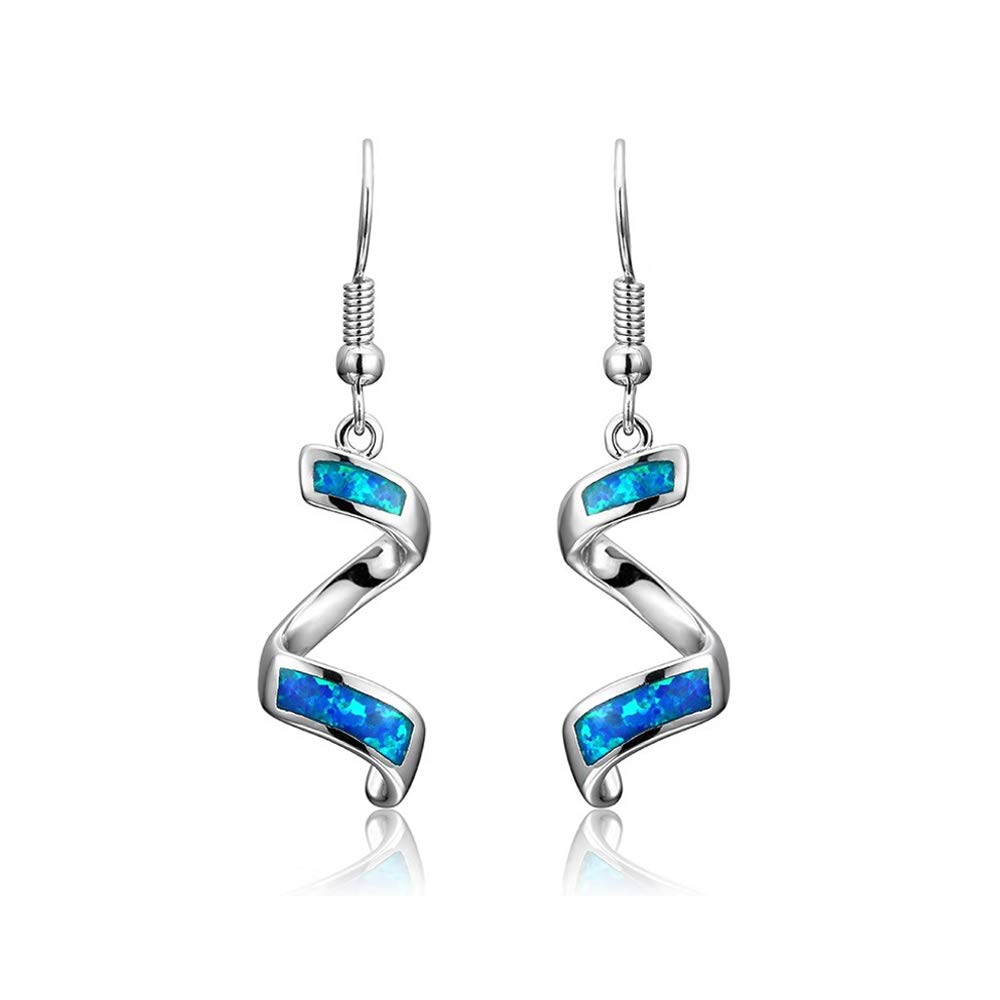 CiNily Sterling Silver Plated Opal Dangle Drop Earrings for Women | Birthstone Spiral Ribbon Hook Earrings | Perfect for Parties, Weddings & Everyday Wear