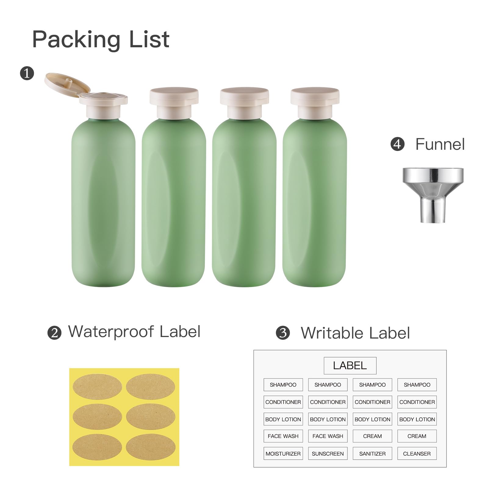6.7oz (200ml) Empty Travel Shampoo Bottles with Flip Cap - 4 Pack Leak-Proof Plastic Squeeze Containers for Toiletries, Lotion & Cosmetics (Green) - Perfect for Travel, Gym, Camping & Home Use