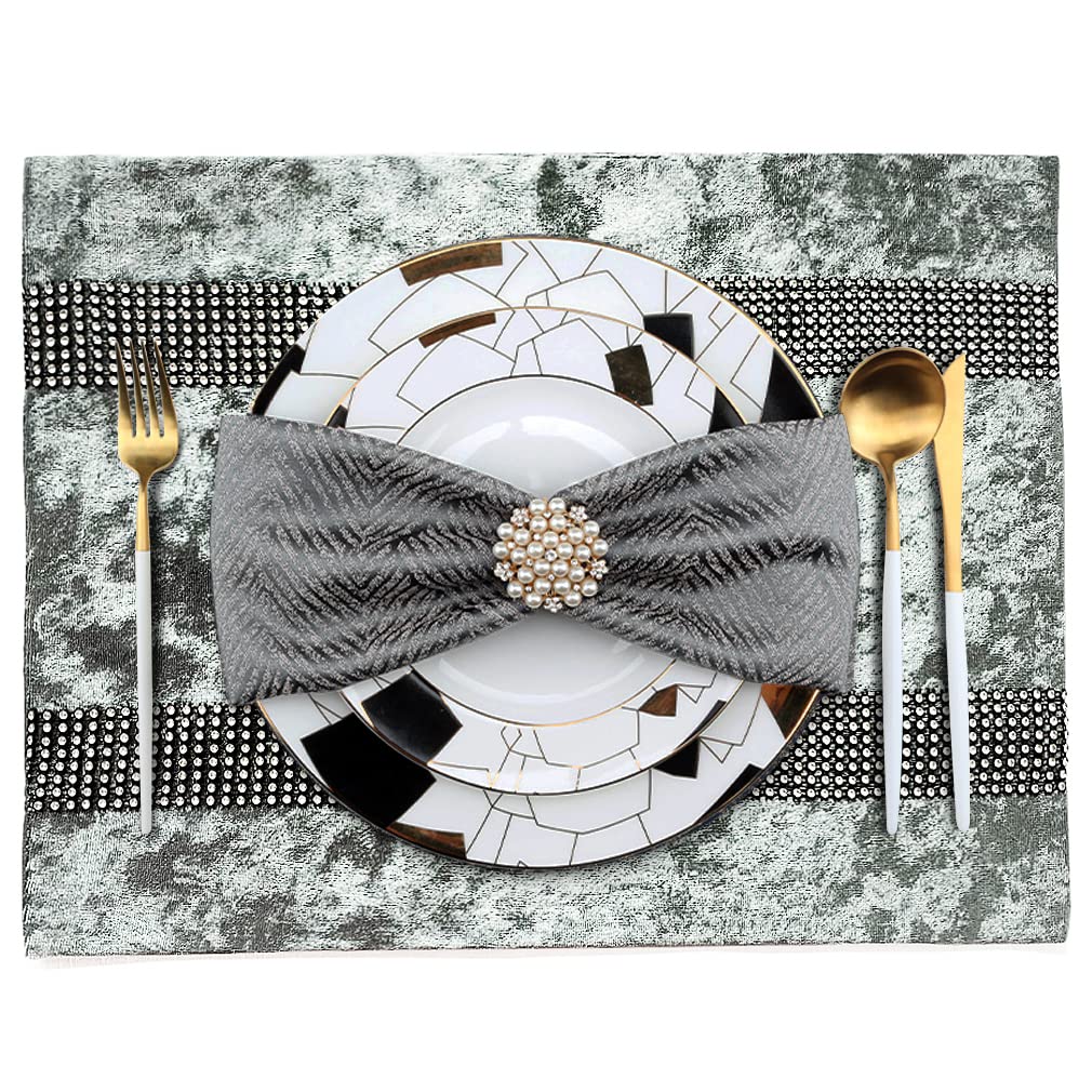 Jiino Gray Placemats Set of 4 - Elegant Bling Decorative Table Mats for Dining, Christmas & Thanksgiving Dinner - Perfect for Holiday Parties, Family Gatherings & Everyday Use