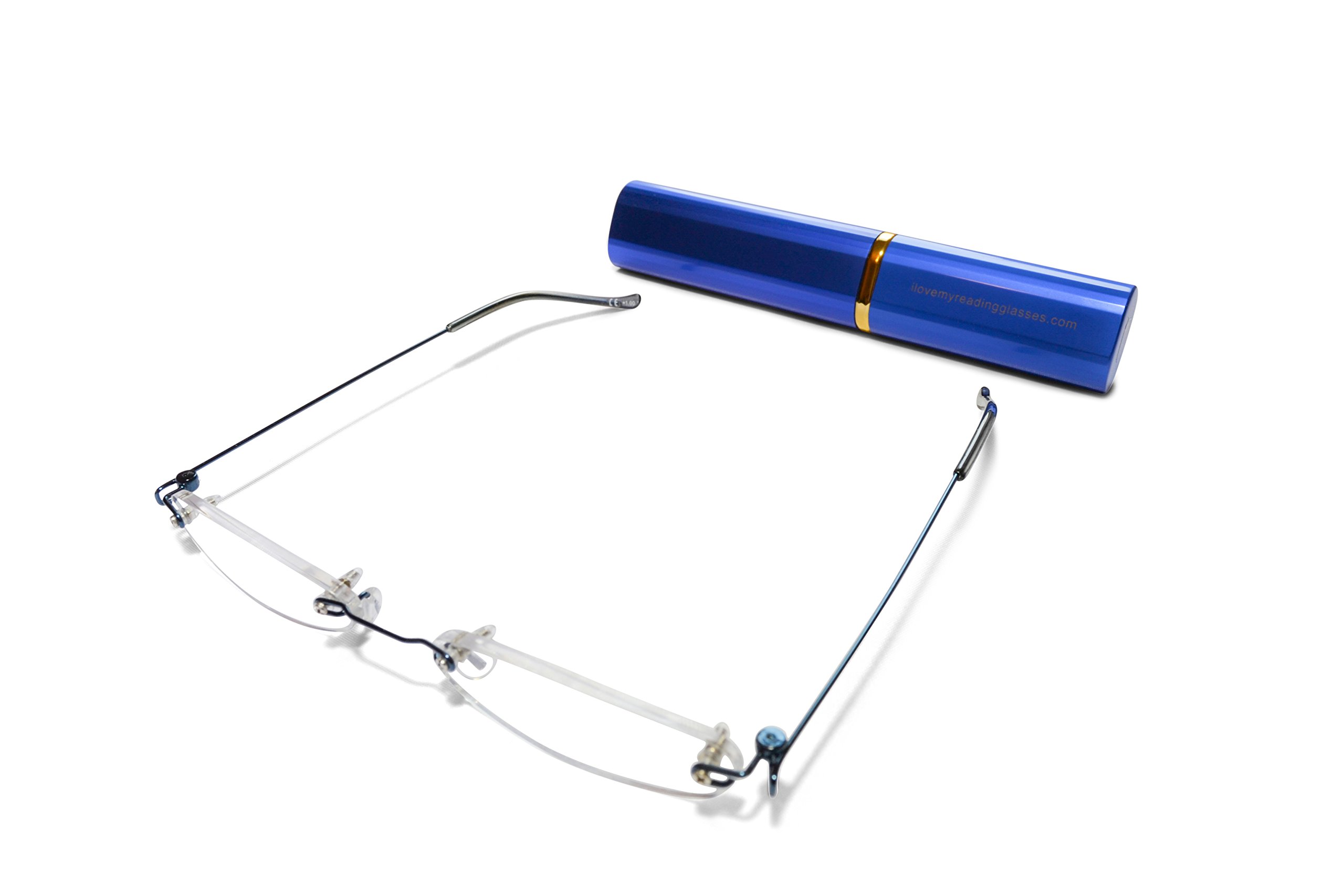 Ultra Slim Rimless Reading Glasses +1.5 Blue Light Blocking for Men & Women - Lightweight Comfort with Aluminum Case - Perfect for Computer Work, Reading & Office Use