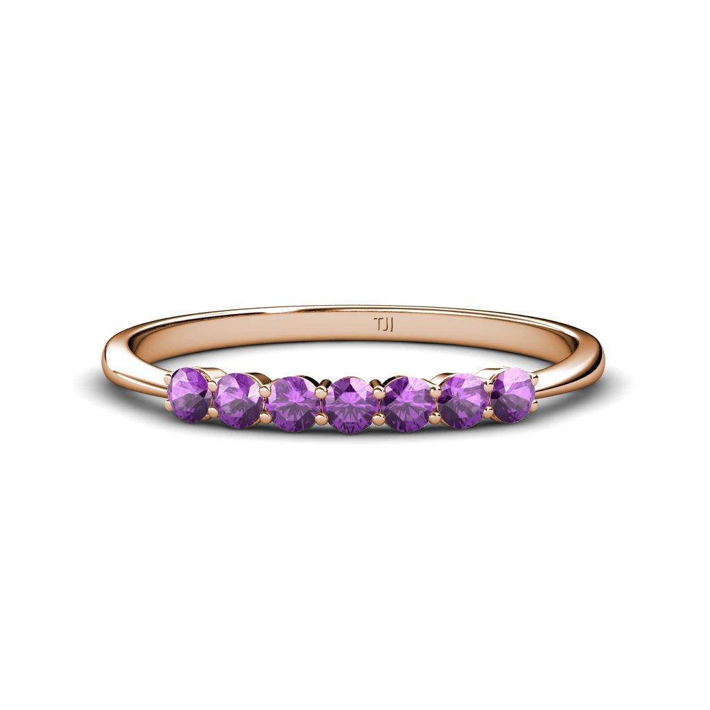 14K Rose Gold Amethyst 7 Stone Wedding Band Ring (0.42 ctw) - Elegant Engagement, Anniversary & Bridal Jewelry Gift for Women
