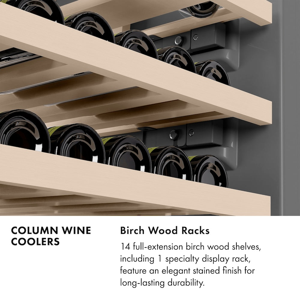 ZLINE Autograph Edition 24 Inch 12.4 Cu Ft Triple Zone 100 Bottle Column Wine Cooler - Black Stainless Steel with Polished Gold Accents (RCWVZ BS 24 G) - Perfect for Home Bars, Restaurants, and Wine Cellars