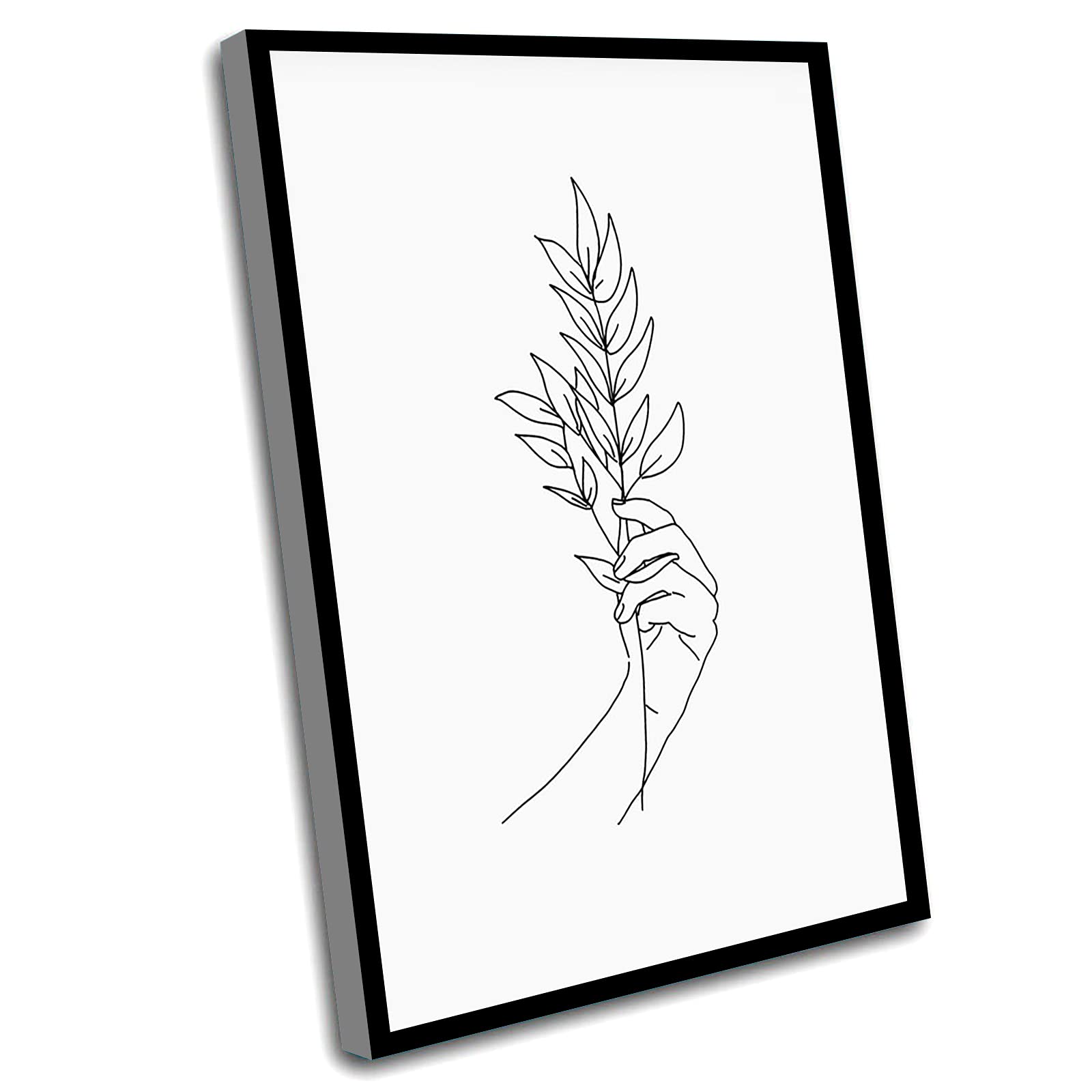 Abstract Line Art Female Canvas Wall Decor - Modern Woman Face & Hand Line Drawing Framed Art Print 12x16 Inch - Perfect for Living Room, Bedroom & Office Decor