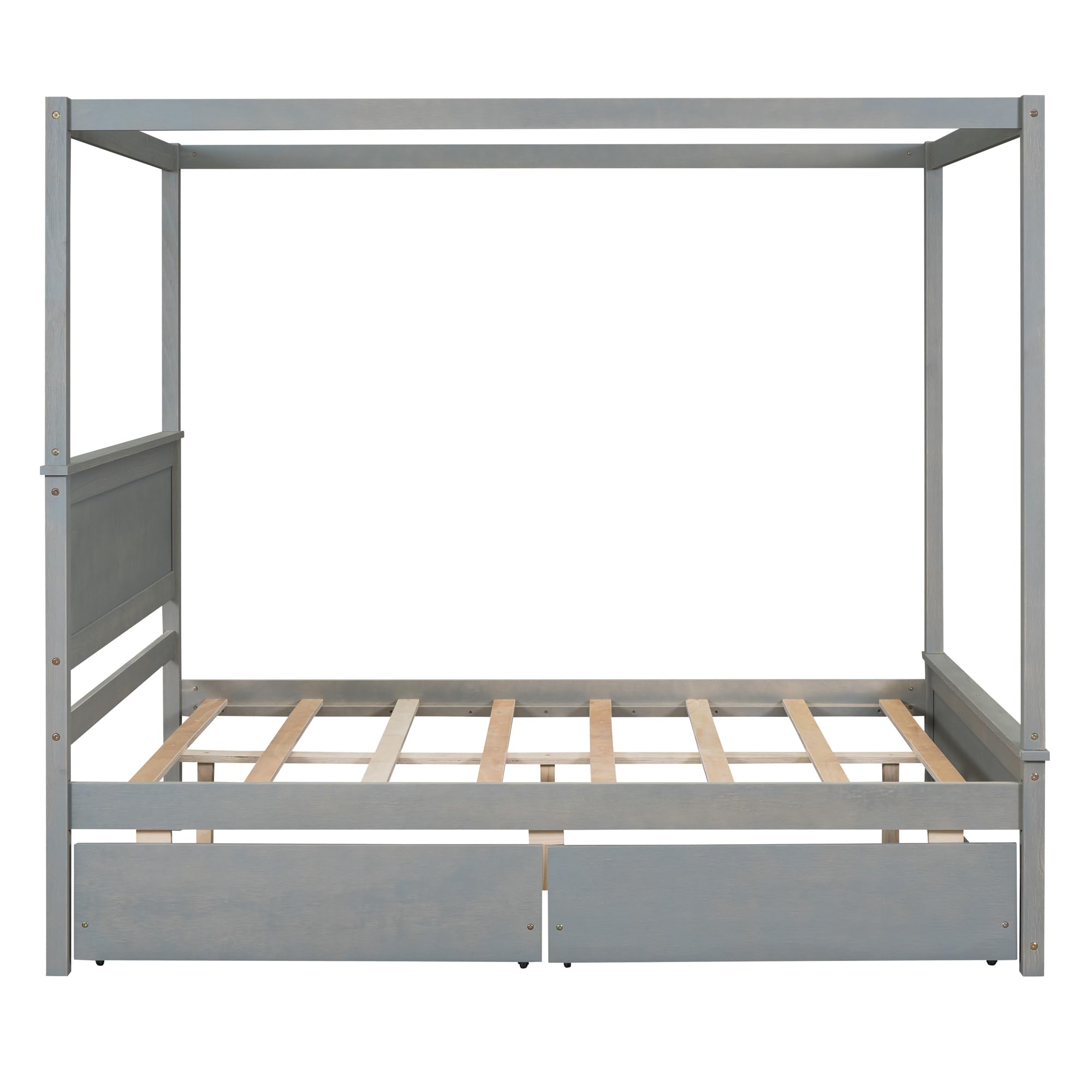 LZ LEISURE ZONE Full Size Wood Canopy Platform Bed with 2 Storage Drawers & Support Slats - Brushed Gray Finish - Perfect for Bedroom, Guest Room & Small Space Living
