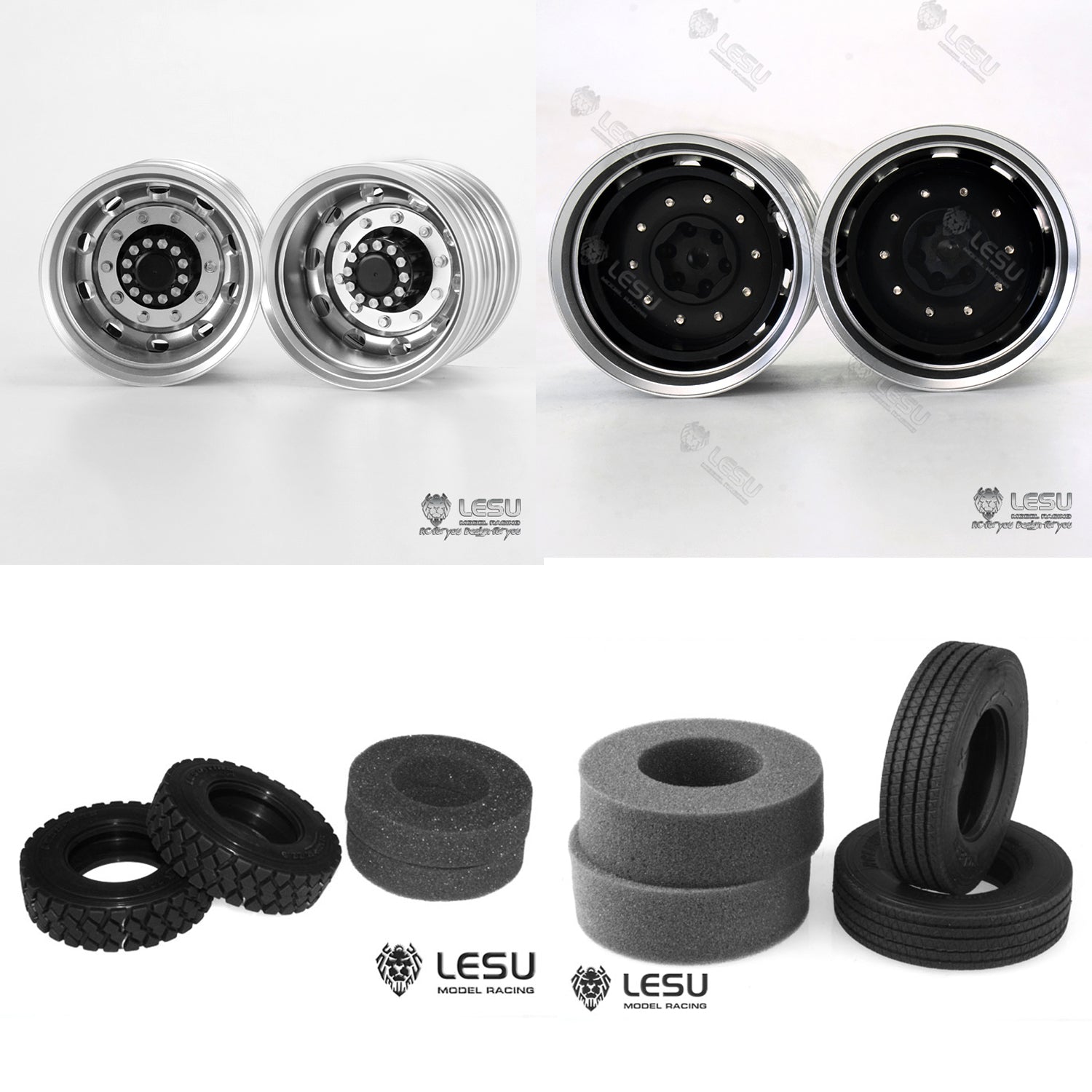 LESU Metal Rear Wheel Hub with Rubber Tires for 1/14 TAMIYA FH12 FH16 RC Tractor Truck - Durable Axle Hex for Remote Controlled Dumper Trailer - Perfect for RC Construction Vehicle Simulation and Off-Road Play