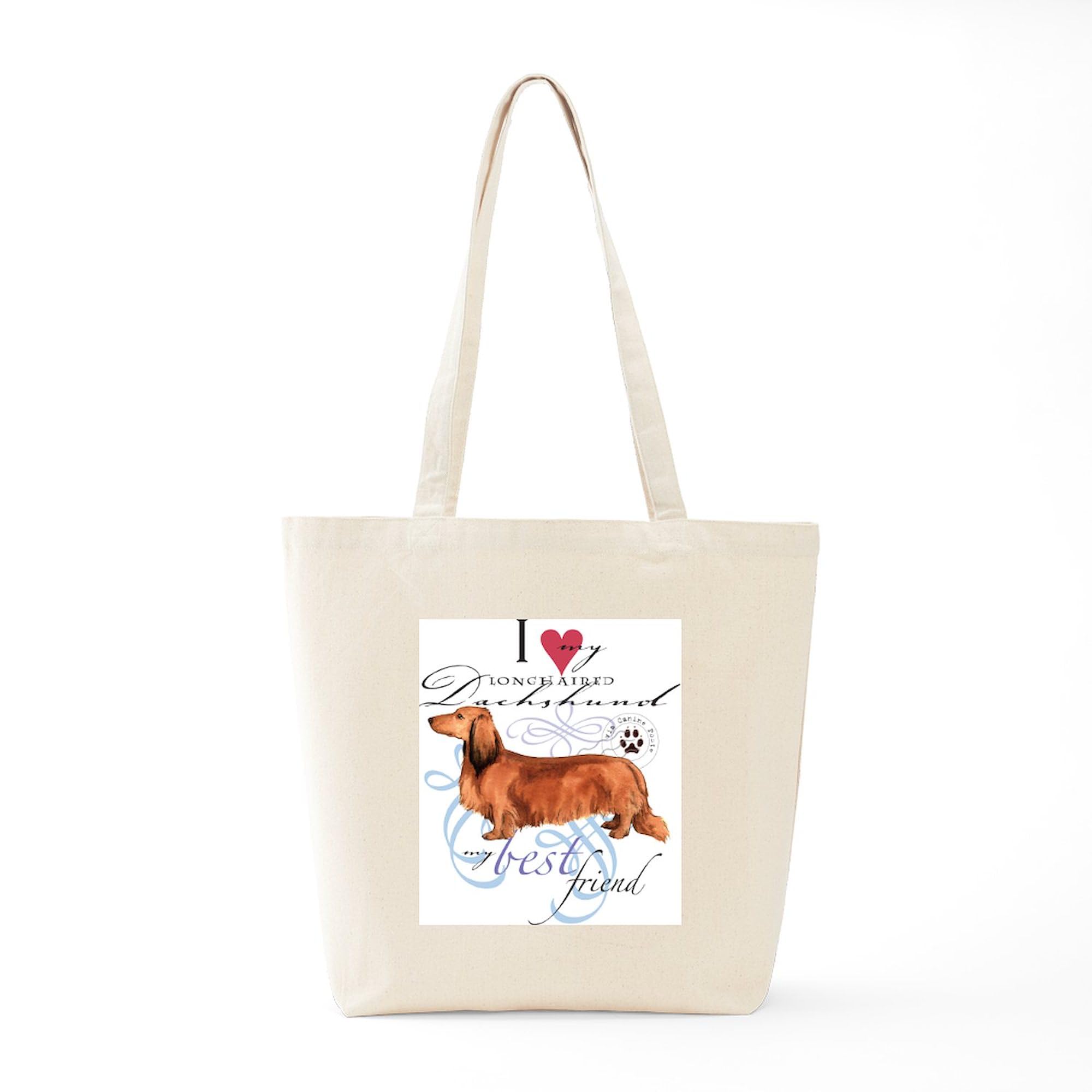 Longhaired Dachshund Tote Bag - Natural Canvas Reusable Shopping Bag for Groceries, Beach & Daily Use | Cute Dog Lover Gift