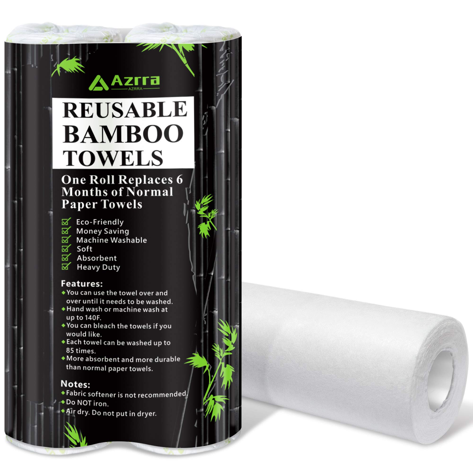 Eco-Friendly Bamboo Reusable Paper Towels - 20 Sheets/Roll (2 Rolls), Zero Waste Strong Absorbent Kitchen Towels, Machine Washable & Durable - Perfect for Sustainable Cleaning, Dish Drying, and Spill Absorption in Homes & Offices