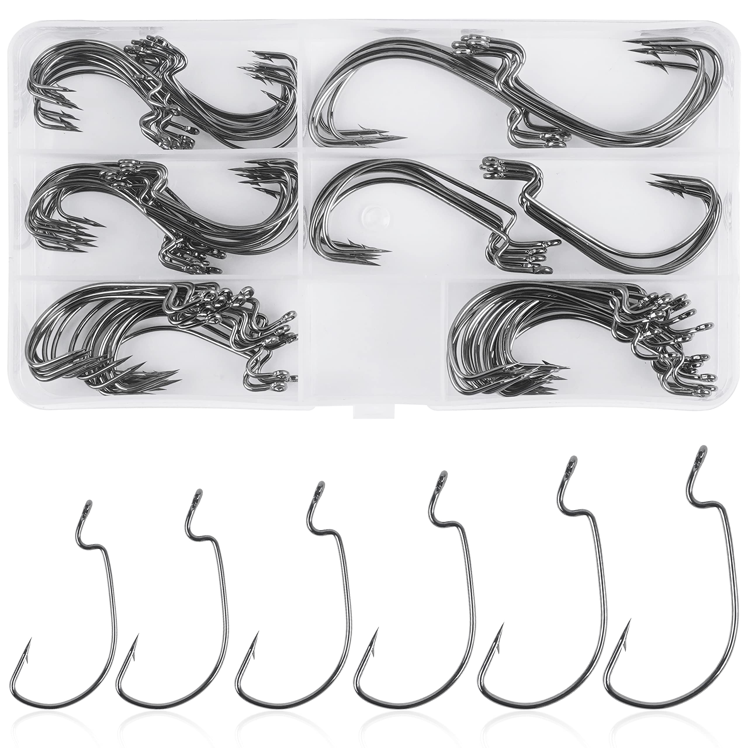 Premium Bass Fishing Hooks - 50/100pcs Offset Worm Hooks 3X Strong High Carbon Steel for Bass, Trout & Soft Plastic Baits - Texas Rig Jig Fishing (Size 1/0-5/0) - Perfect for Freshwater & Saltwater Angling, Kayak Fishing & Tournament Use