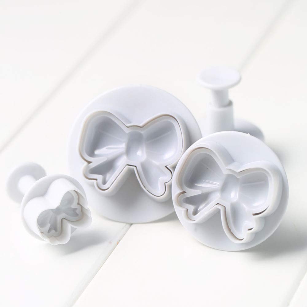 RAYNAG 3 Sets of Bowknot-Shaped Fondant Cutters - 9 Piece Plastic Plunger Cookie, Pie Crust & Clay Decorating Tools for Cake, Pastry & DIY Crafts - Perfect for Baking, Wedding, Birthday & Holiday Desserts