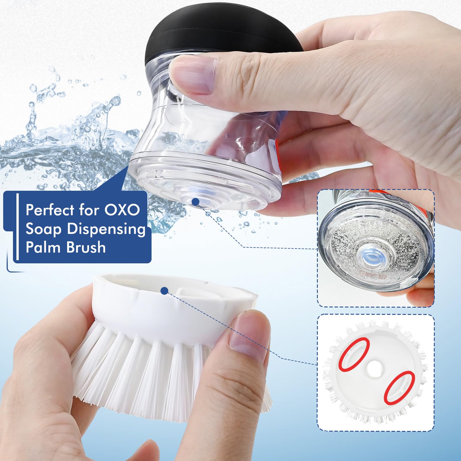 OXO Good Grips Soap Dispensing Dish Brush Replacement Heads - 4 Pack White Palm Brush Refills for Easy Kitchen Cleaning | Perfect for Washing Dishes, Pots, and Pans