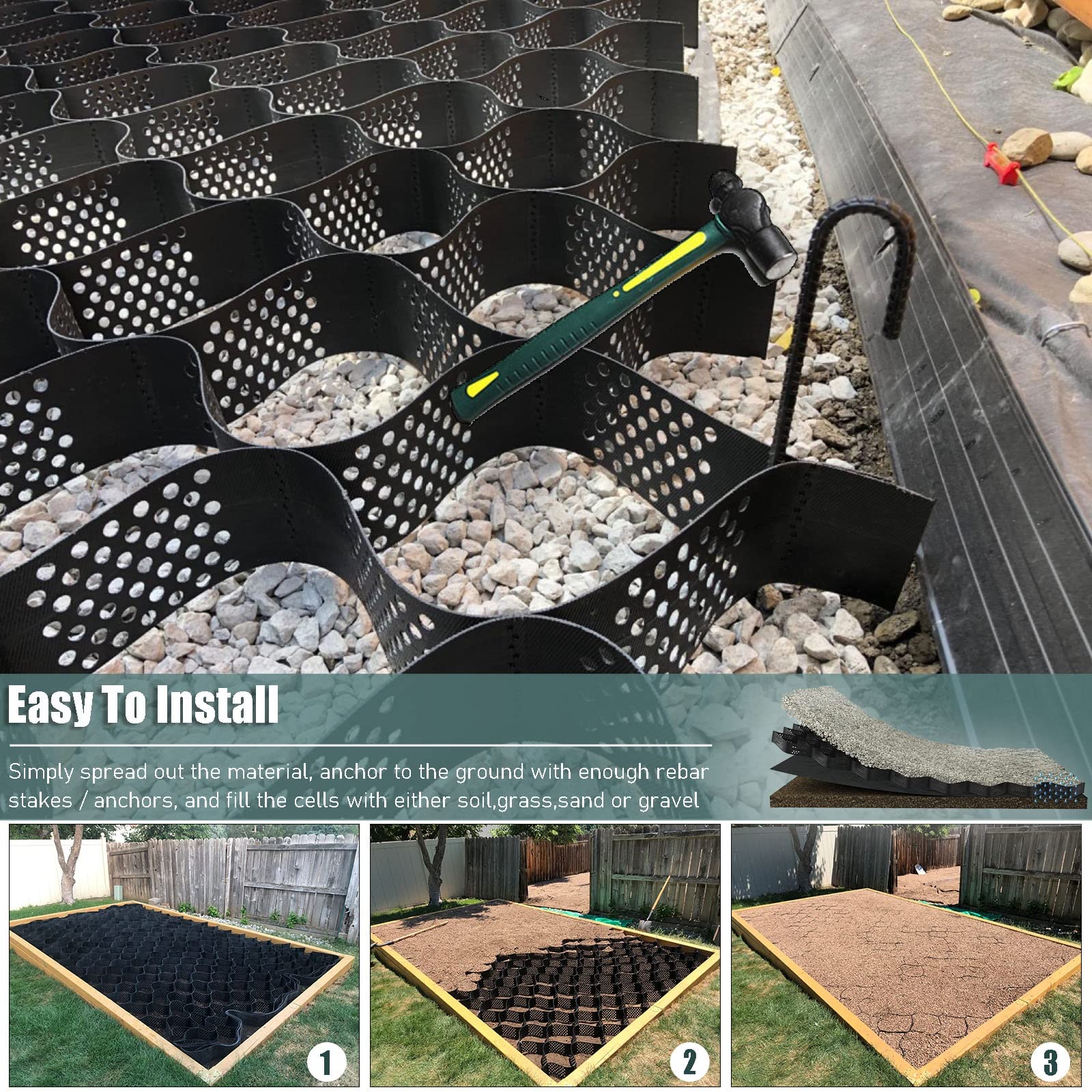 2 Inch Tall Permeable Geo Grid - Heavy Duty Polyethylene Ground Stabilization Grid (6x9m/19.7x29.5ft) for Subgrade Reinforcement, Landscaping, Parking Lots & Driveways | Foldable, Scalable Solution for Erosion Control & Soil Stabilization