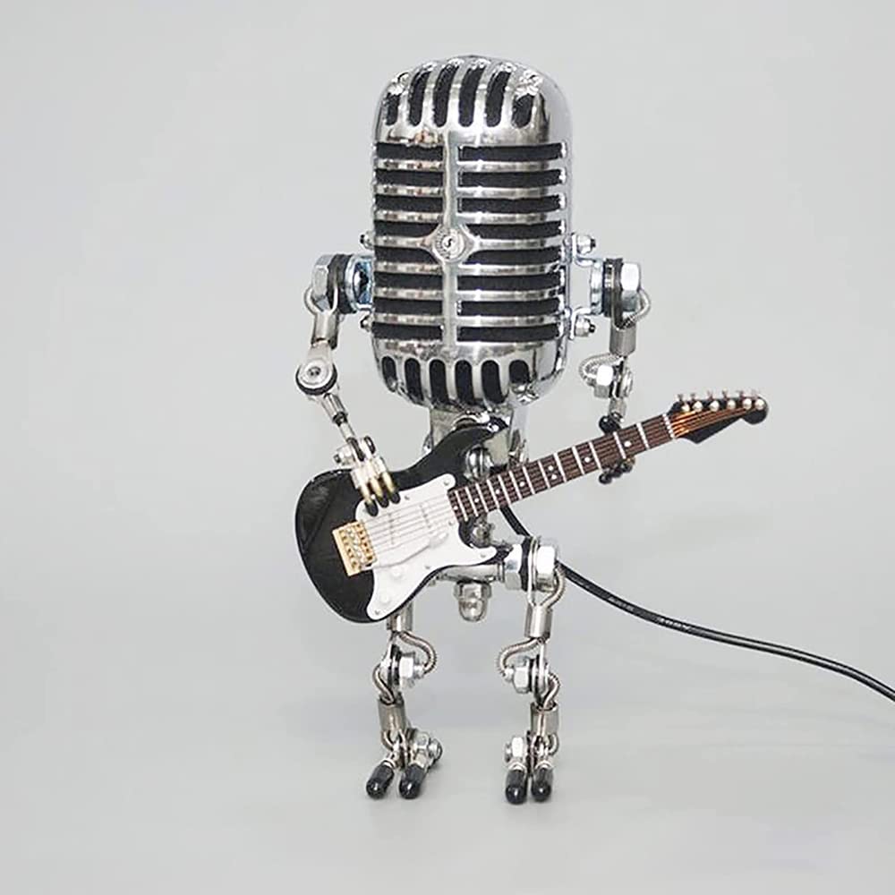 Ksovv Mini Guitar Vintage Microphone Robot Desk Lamp - Touch Dimmer, Metal Vintage Light for Home Decor, Bedroom, Bar & Restaurant - Perfect for Nightstand, Office Desk or Romantic Ambiance Lighting