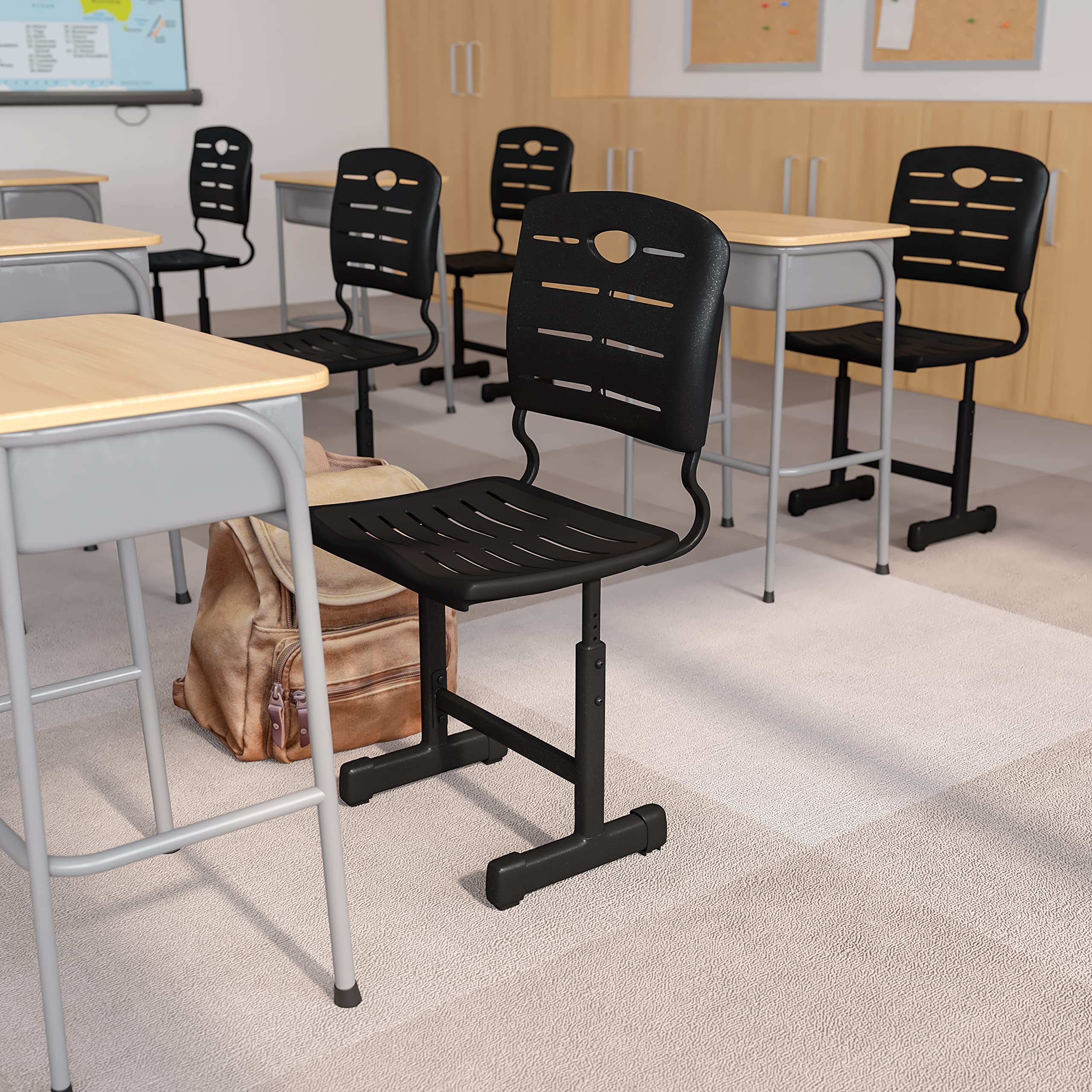 Adjustable Height Black Student Chair with Sturdy Pedestal Frame - Perfect for Home Office, Study Desk, and Classroom Use