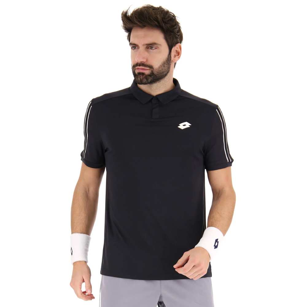 Lotto Men's Squadra II Performance Polo Shirt - Breathable & Moisture-Wicking Golf Tennis Activewear (Black) | Perfect for Golf, Tennis & Casual Wear