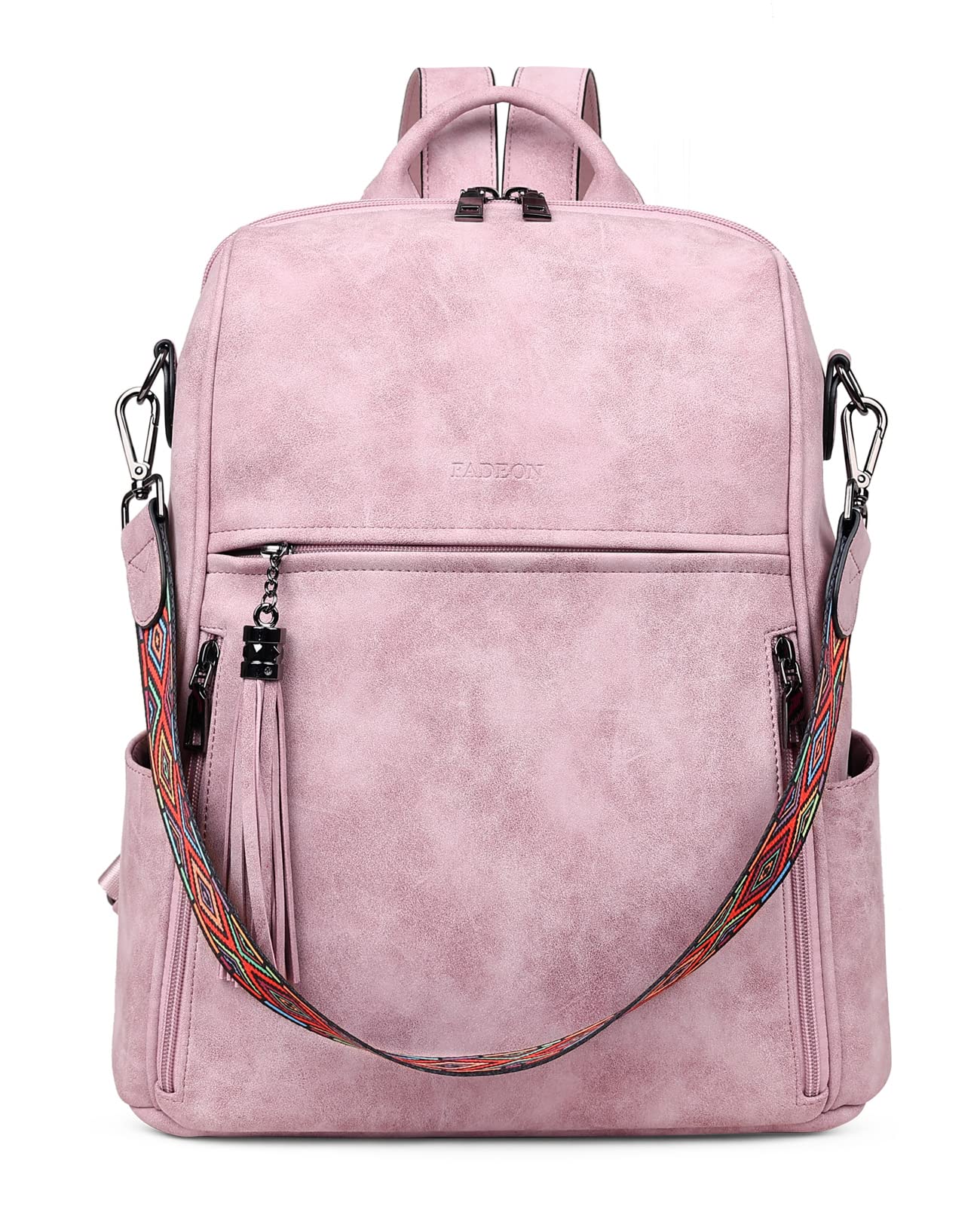 FADEON Women's Leather Backpack Purse - Stylish PU Shoulder Bag with Tassel for Travel, Work & Daily Use | Fashionable Pink Designer Handbag for Women