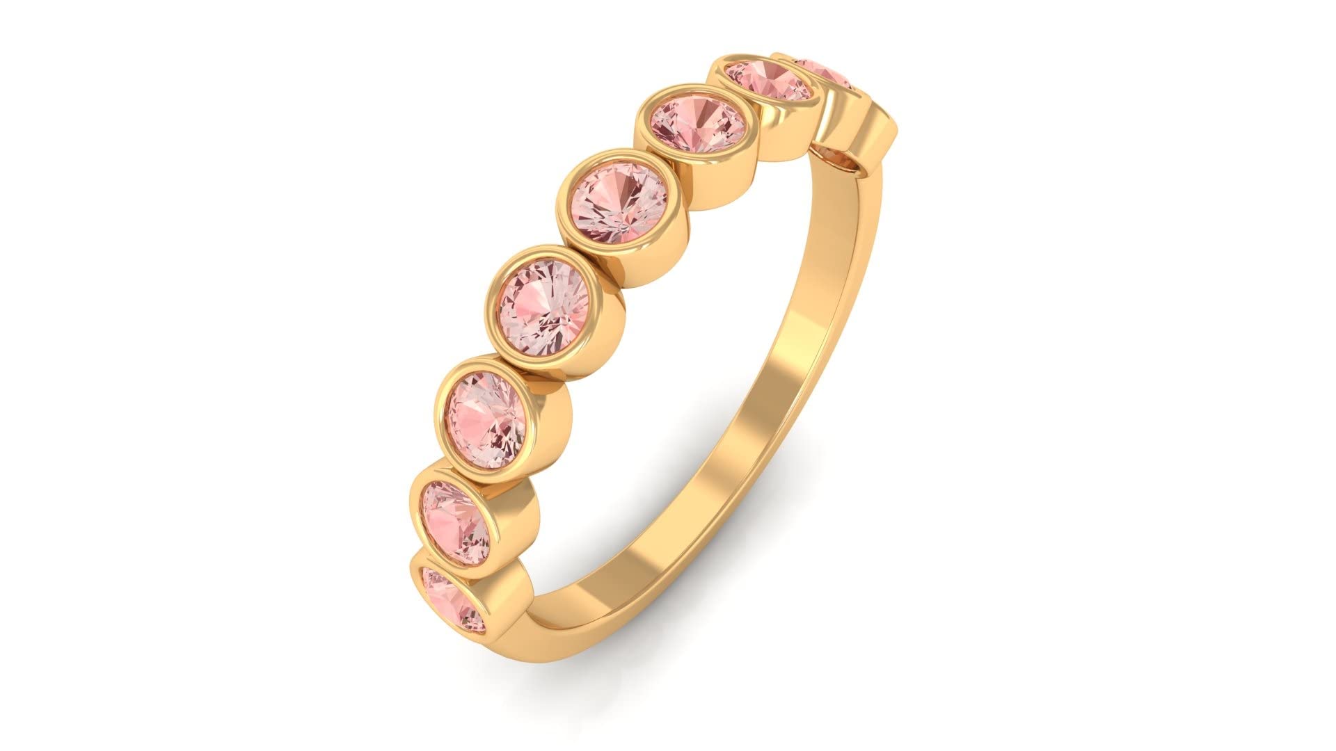 1/4 CT Morganite Half Eternity Ring - 14K Solid Gold October Birthstone Ring for Women, Elegant Stackable Band for Anniversary, Engagement, Wedding & Special Occasions