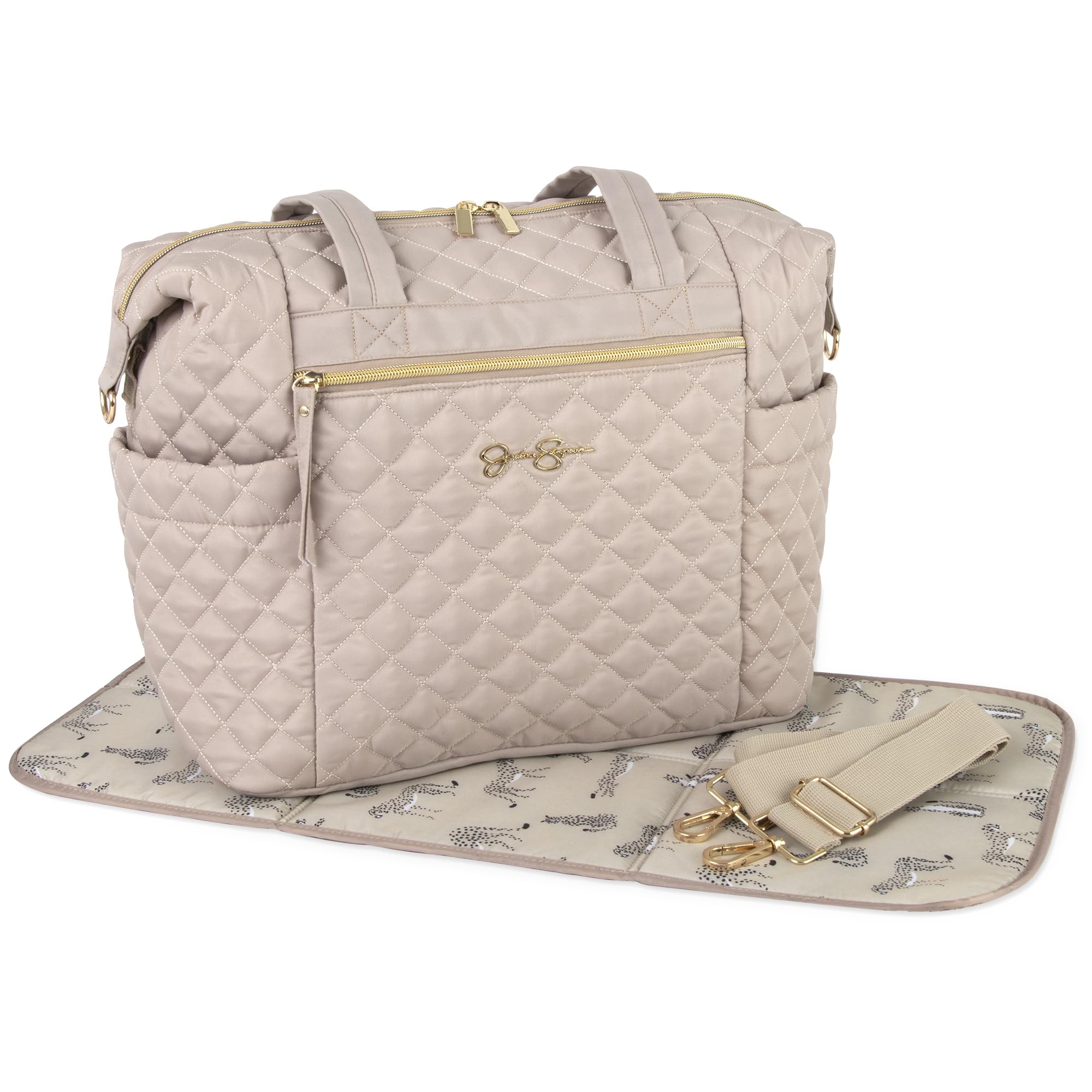 Jessica Simpson Quilted Crossbody Diaper Bag & Tote Purse Set for Baby Girls & Boys - Includes Changing Pad & Insulated Compartment | Perfect for Travel, Shopping & On-the-Go Parenting