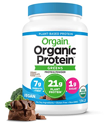 Orgain Organic Protein & Greens Vegan Protein Powder, Creamy Chocolate Fudge - 21g Plant Based Protein, Gluten Free, Non-GMO, 1.94lb (Packaging May Vary) | Post-Workout Recovery, Meal Replacement & Smoothie Booster for Active Lifestyles