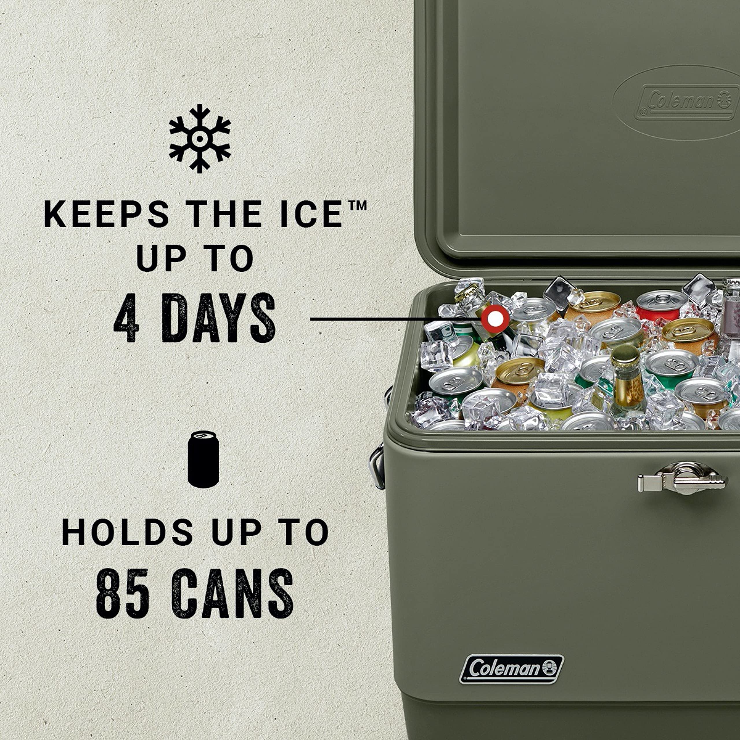 Coleman Reunion Premium Insulated 54-Quart Portable Cooler - Leakproof Steel Belted Design with Heavy-Duty Latch, Comfort Handles & Built-in Drain - Perfect for Camping Trips, Beach Outings, Tailgate Parties, Picnics & Outdoor Adventures | Keeps Drinks Cold for Days