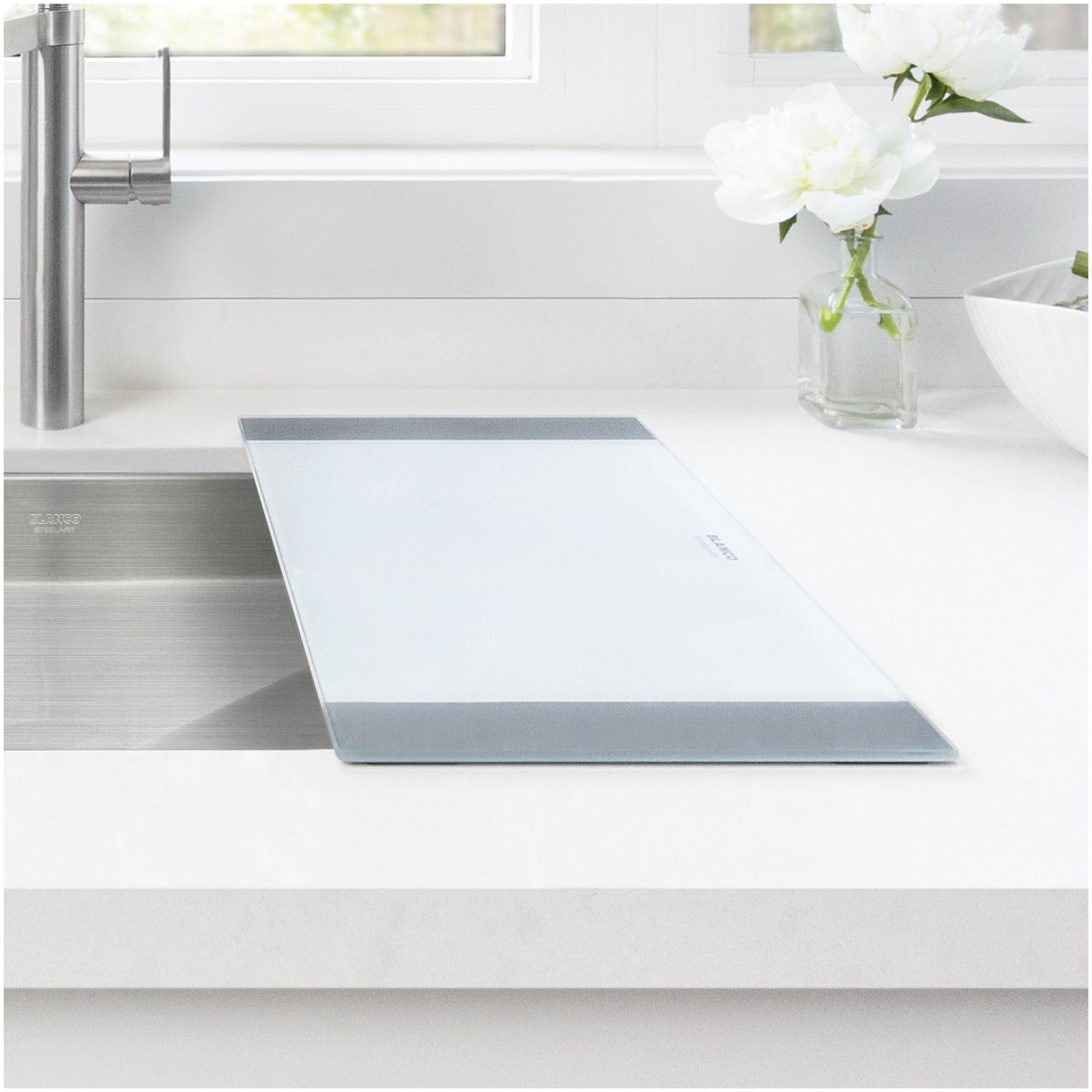 BLANCO 224390 Premium Safety Glass Cutting Board - Shatterproof, Dishwasher Safe - Perfect for Kitchen Prep, Serving & Entertaining