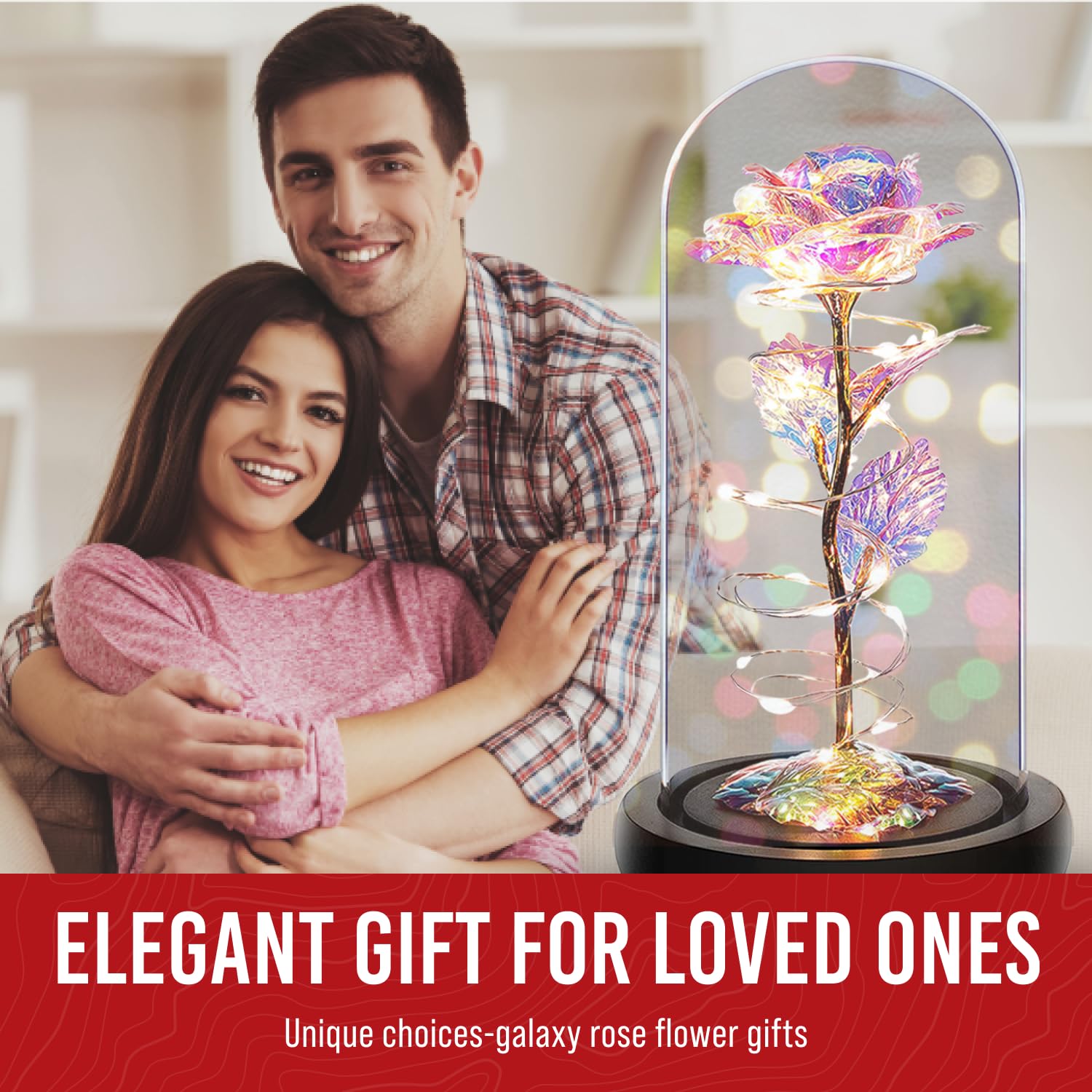 Norcalway Preserved Roses in Glass Dome with LED Lights & Timer - Eternal Rose Gift for Women, Girlfriend, Wife, Mom, Daughter - Perfect for Christmas, Wedding, Anniversary, Birthday - Beauty and The Beast Inspired Rose for Home Decor & Romantic Surprises