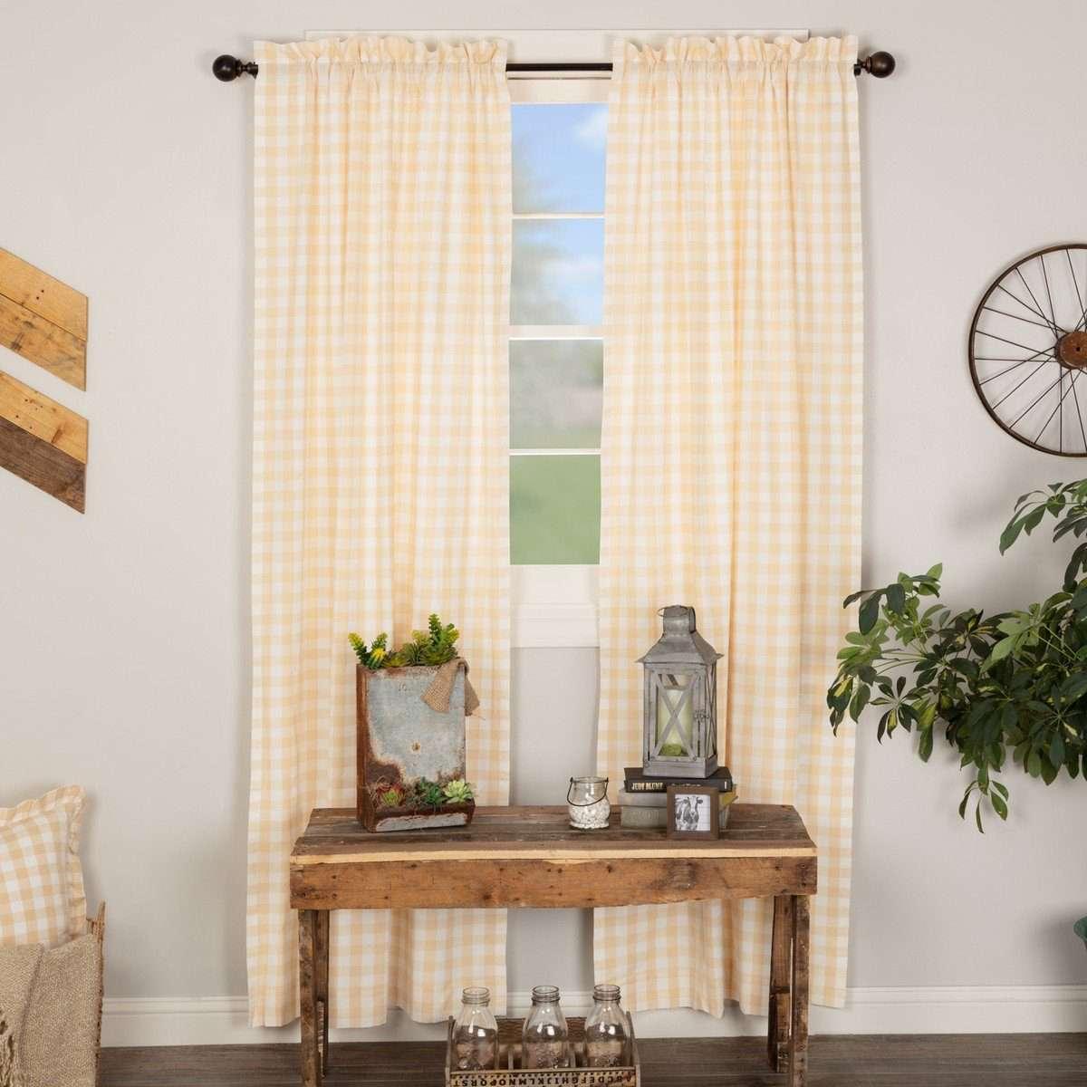 Annie Buffalo Black Grey Red Tan Check Panel Curtain Set of 2 - 84x40 Inches - Farmhouse Window Treatments for Living Room & Bedroom
