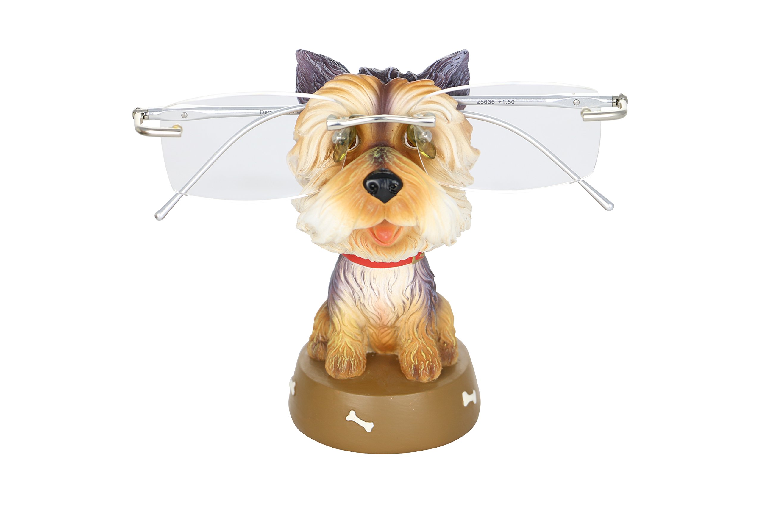 Yorkie Dog Eyeglass Holder Stand - 4.5 Inch Cute Yorkshire Terrier Glasses Display for Reading Glasses, Sunglasses & Eyewear - Perfect for Home, Office Desk & Gift