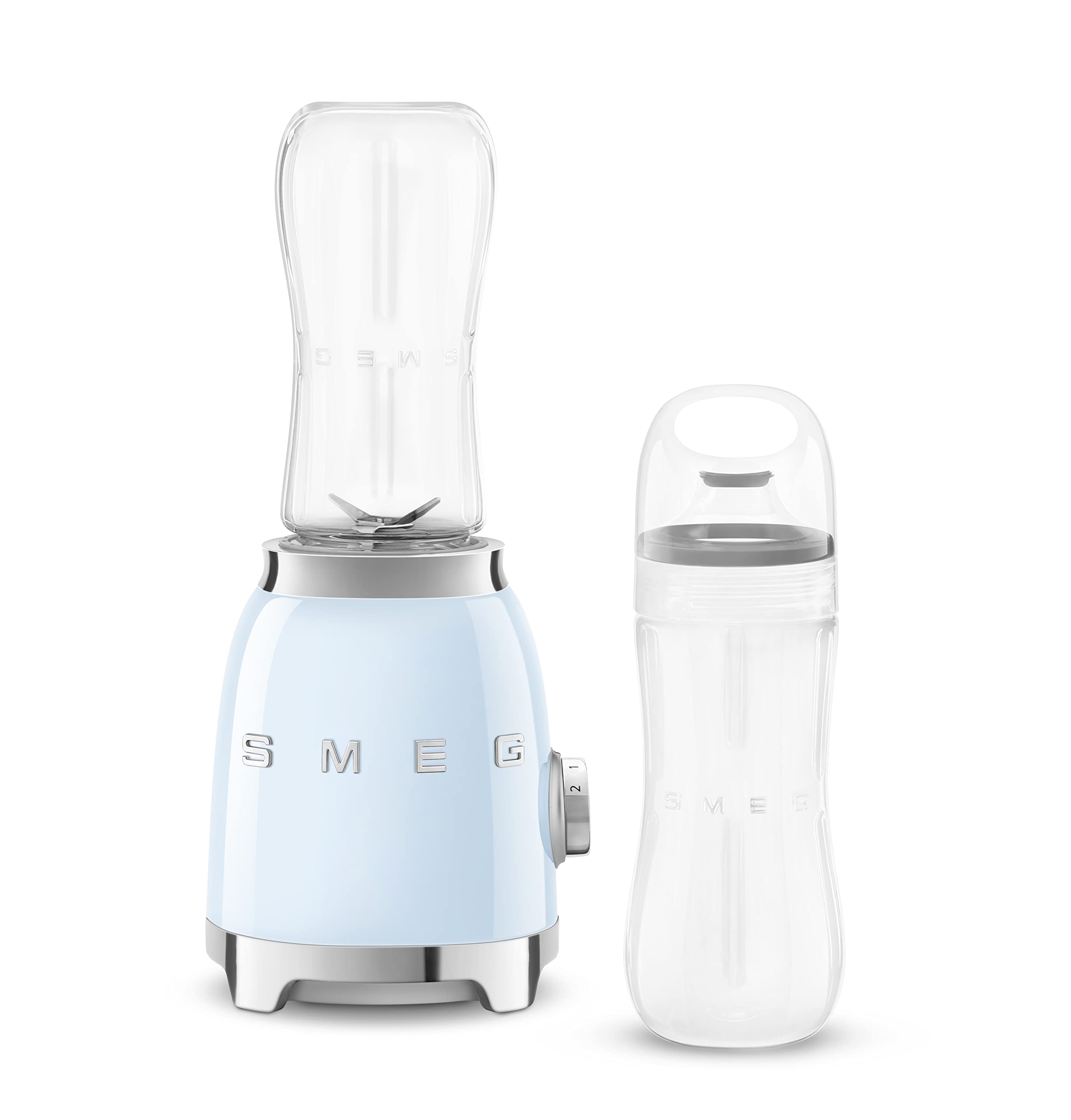SMEG 50's Retro Style Personal Blender - 600W Motor, 2 BPA-Free 600ML Bottles, Backlit Knob - Pastel Blue (PBF01PBUS) - Perfect for Smoothies, Protein Shakes & Kitchen Counter Decor