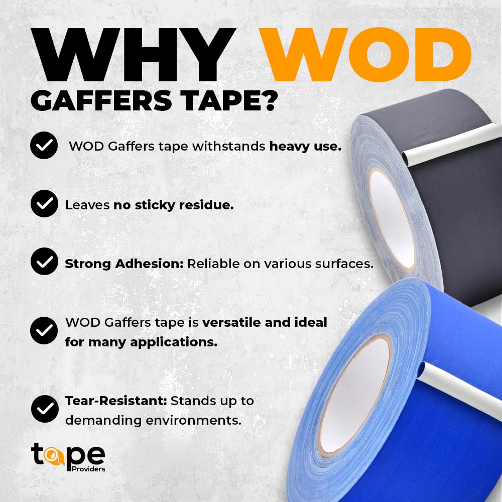 WOD GTC12 Gaffer Tape - 1.5 inch x 60 ft Light Blue Non-Reflective Cloth Tape | Residue-Free, Water-Resistant for Photography, Film Production & Backdrop Setup | Perfect for Securing Cables, Stage Lighting and Equipment Organization