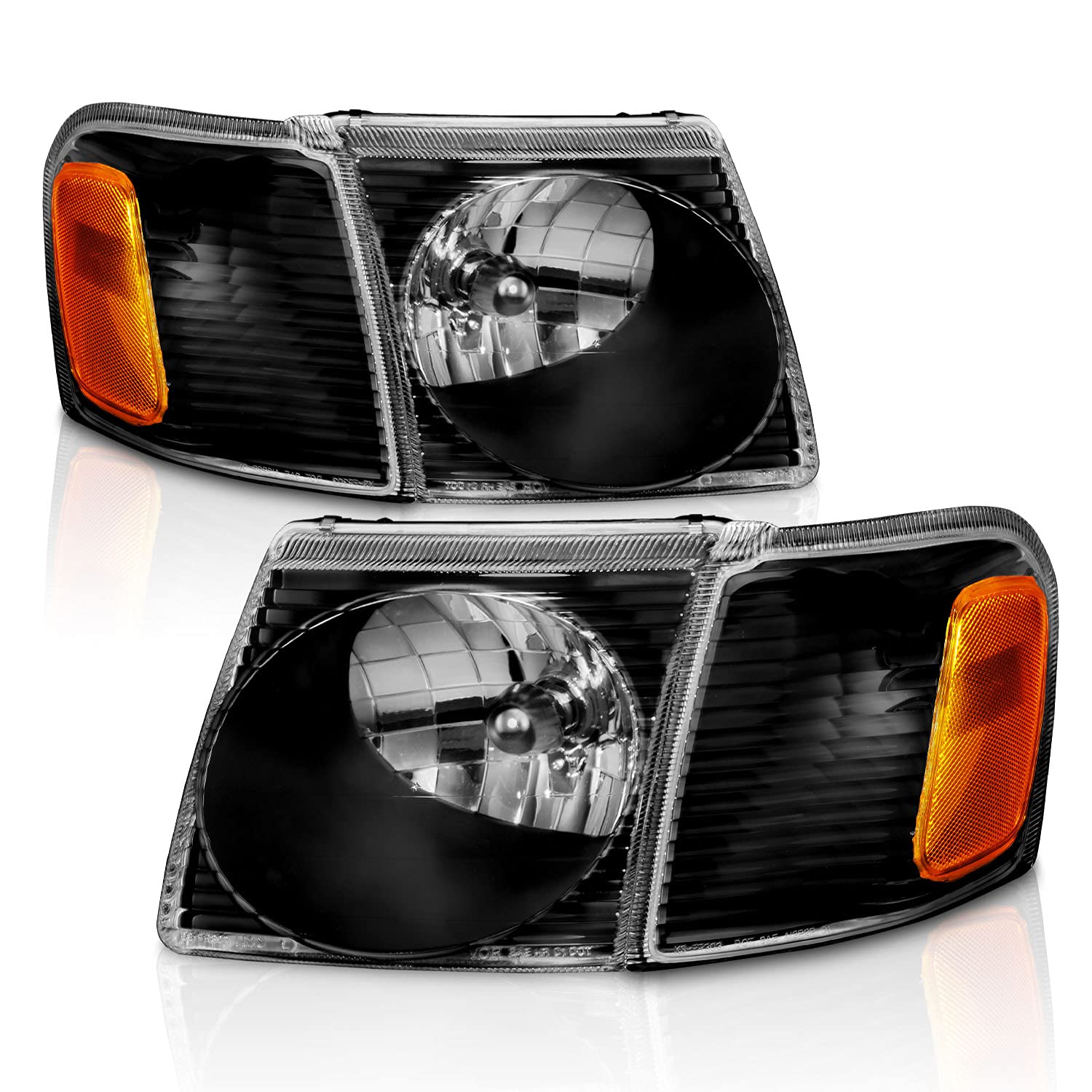 2001-2005 Ford Explorer Sport Trac Replacement Headlights - Crystal Black LED Headlight Assembly with Corner Lamps (Driver & Passenger Side) - Perfect for Night Driving & Off-Road Adventures