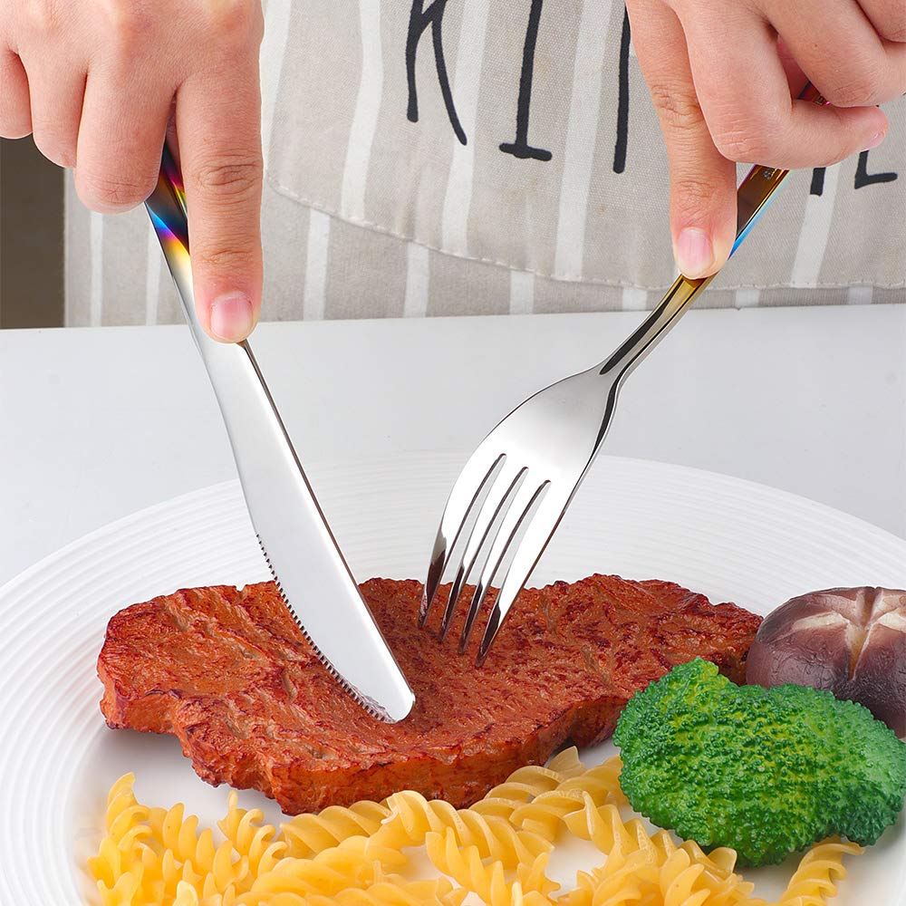 20-Piece Rainbow Silverware Dinnerware Set - Stainless Steel Flatware Cutlery Set with Gradient Color Handles for Wedding, Home, Hotel & Restaurant Use - Service for 4 People - Perfect for Dinner Parties, Bridal Showers & Special Occasions