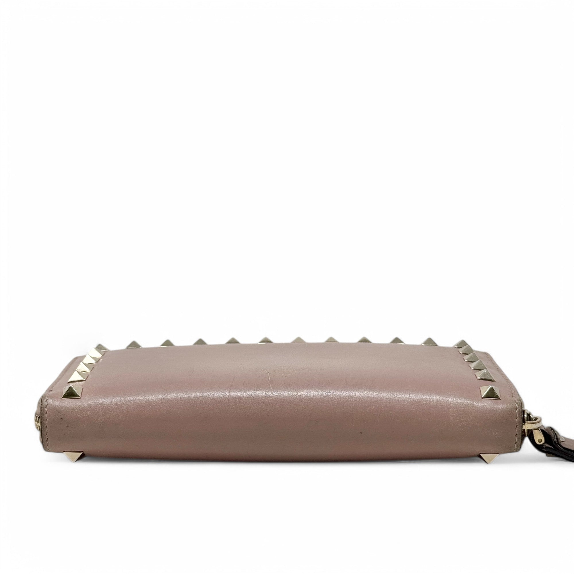 Valentino Nude Rockstud Zip Wallet - Genuine Leather Women's Clutch with Gold Studs for Evening Parties & Special Occasions