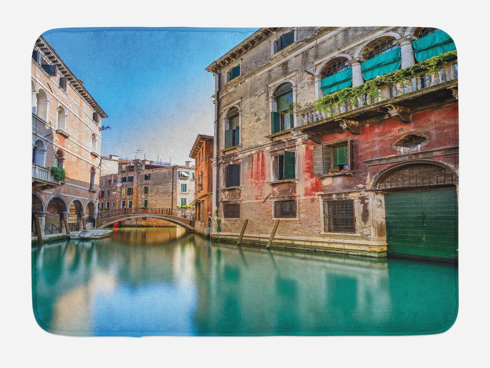 Ambesonne Venice Plush Bath Mat - Non-Slip Traditional Italian Canal Cityscape Design, 30