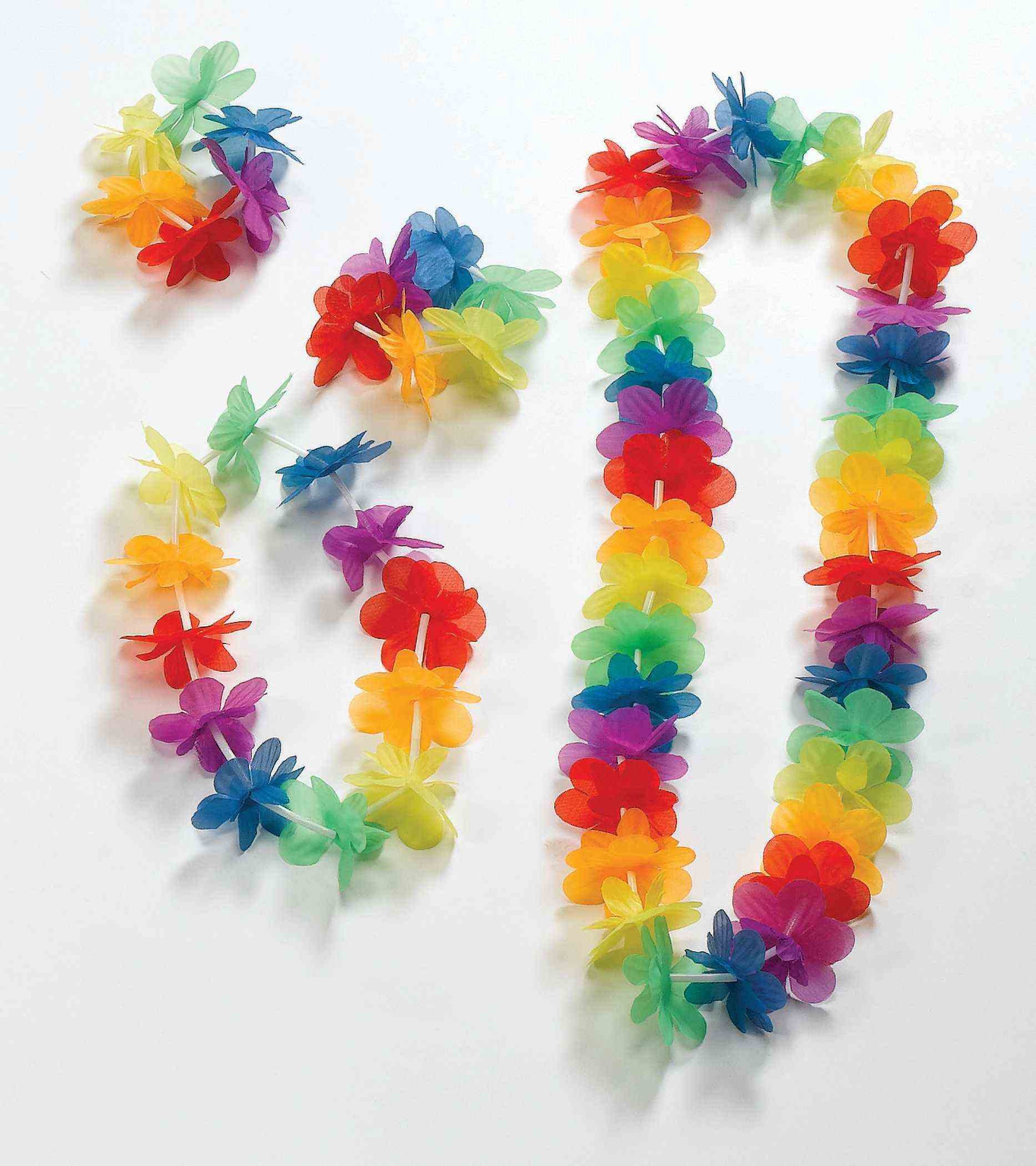 Vibrant Multicolor Floral Luau Lei Set with Matching Bracelets - Hawaiian Party Accessories for Beach Weddings, Luau Parties & Summer Celebrations