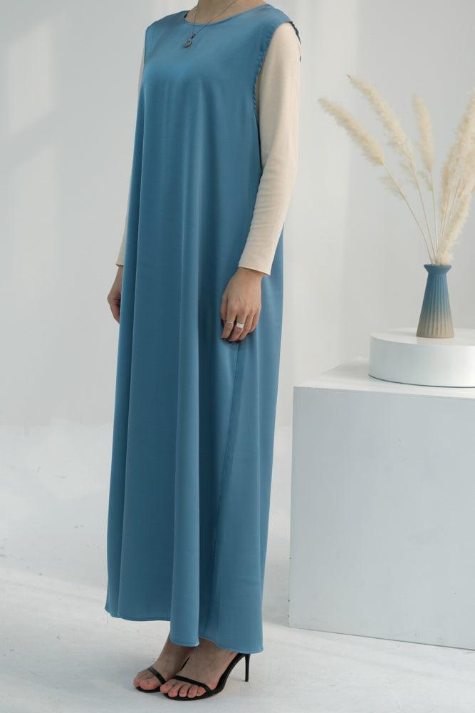 Blue Duniia Satin Slip Dress - Maxi Length Sleeveless Elegant Evening Gown for Women | Perfect for Weddings, Parties & Special Occasions