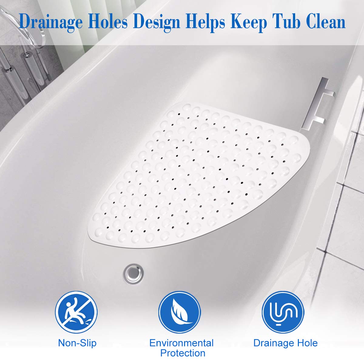 Non-Slip Rubber Shower Mat - 54 x 54cm Anti-Mold Quadrant Bath Mat with Drain Holes for Safety | Perfect for Shower, Bathtub & Bathroom Floor (White)
