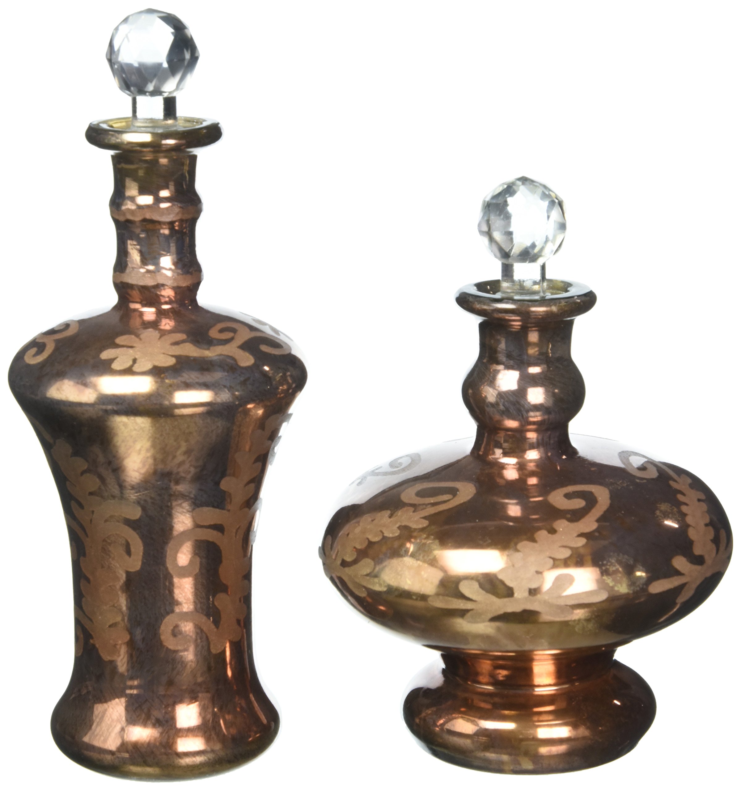 IMAX 62181-2 Hales Copper Glass Bottles - Elegant Whiskey Decanter Set for Home Bar, Gift & Cocktail Party Use