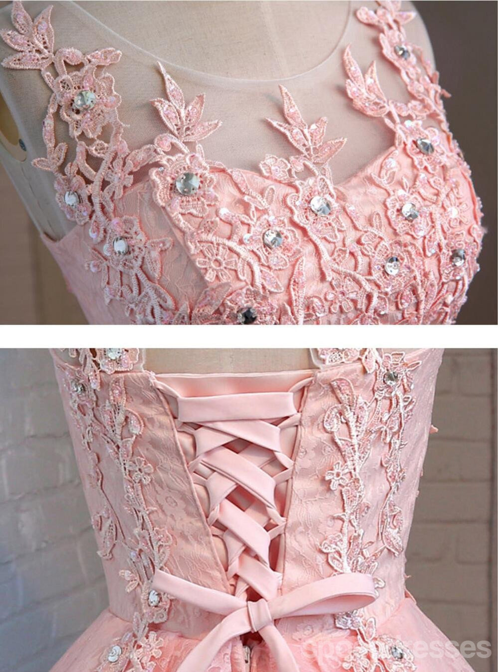 Elegant Pink Open Back Lace Beaded Short Prom Dress for Homecoming Party | Affordable Cute Prom Dresses for Teens | Perfect for School Dances, Formal Events & Special Occasions | CM320