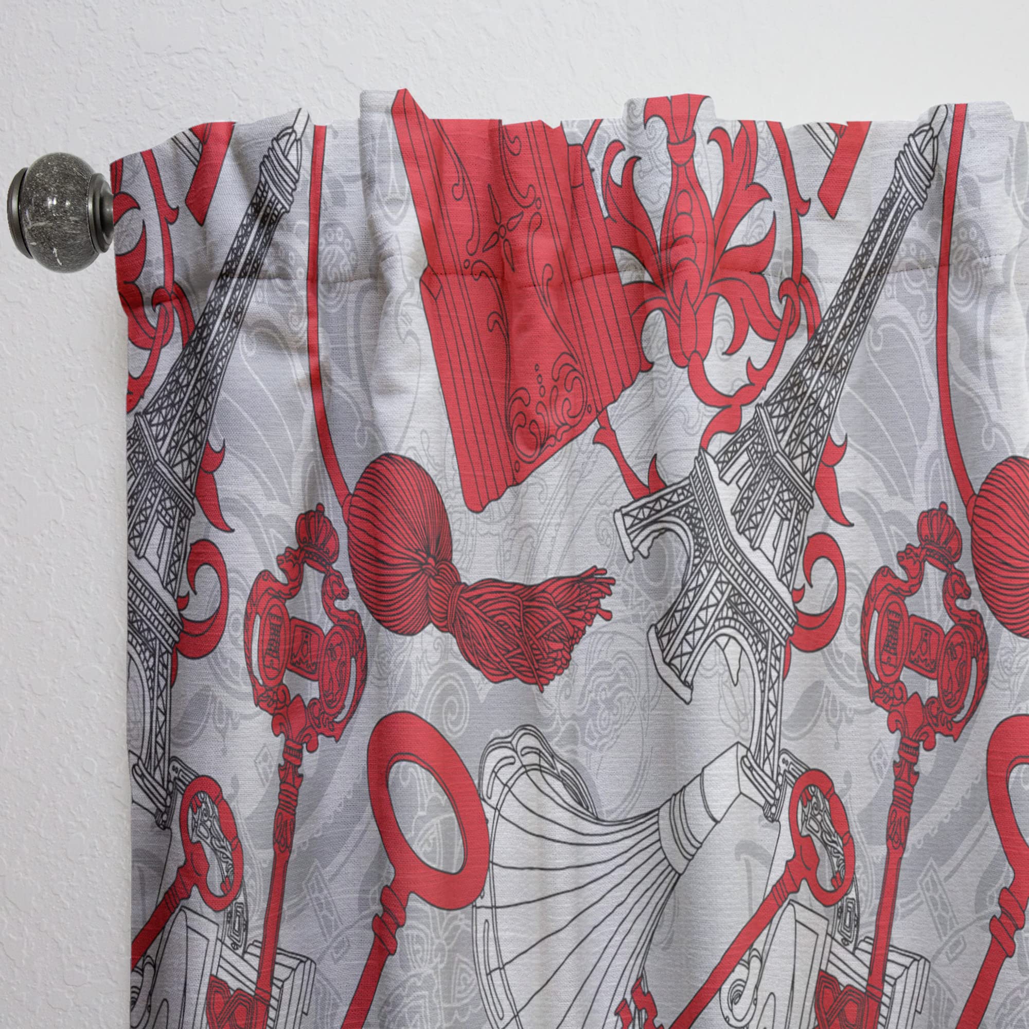 DesignQ Thermal Insulated Blackout Curtains - 'Paris with Red Keys' Art Print - 52x120 Inch Single Panel for Bedroom & Living Room - Noise Reducing & Energy Saving Window Drapes for Home Decor