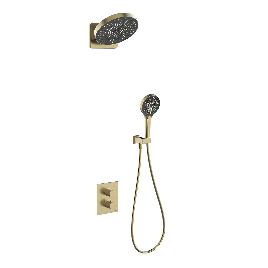 DAX Capri Shower System with Hand Shower - Brushed Gold Finish (DAX 8330 BG) | Modern Bathroom Fixture for Spa-Like Experience | Perfect for Master Bath & Guest Bathroom Renovations