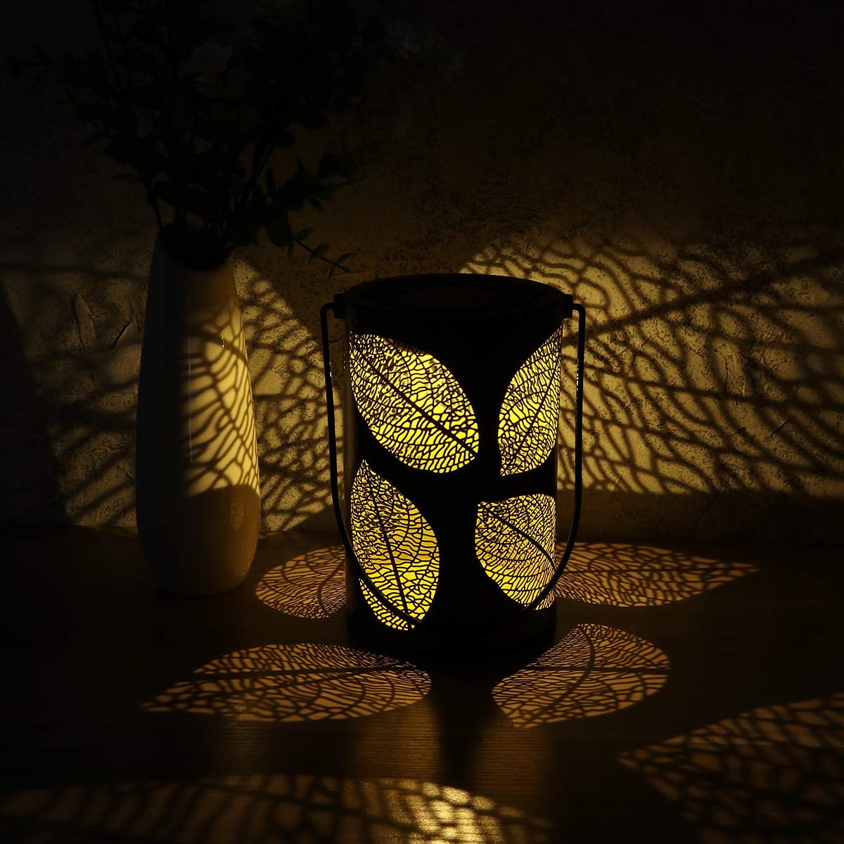 Mobestech Solar Powered Outdoor LED Lantern - Waterproof Hollow Leaf Design, Portable Hanging Light for Garden, Patio, Courtyard - Perfect for Camping, Backyard Decor & Evening Ambiance