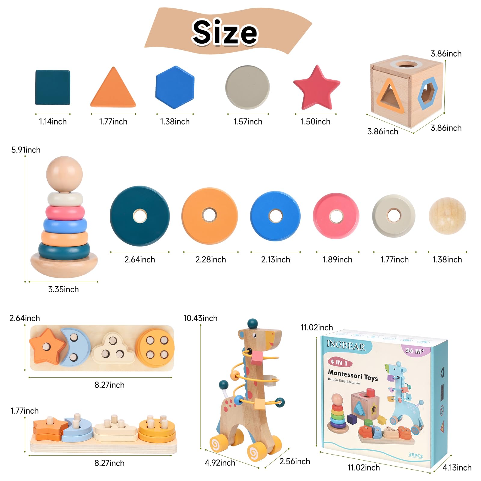 4-in-1 Wooden Montessori Toys for Kids Ages 3+ | Educational Sensory Learning Toys for Toddlers & Preschoolers | Perfect Christmas & Birthday Gifts for Boys and Girls | Ideal for Homeschooling, Daycare & Early Childhood Development