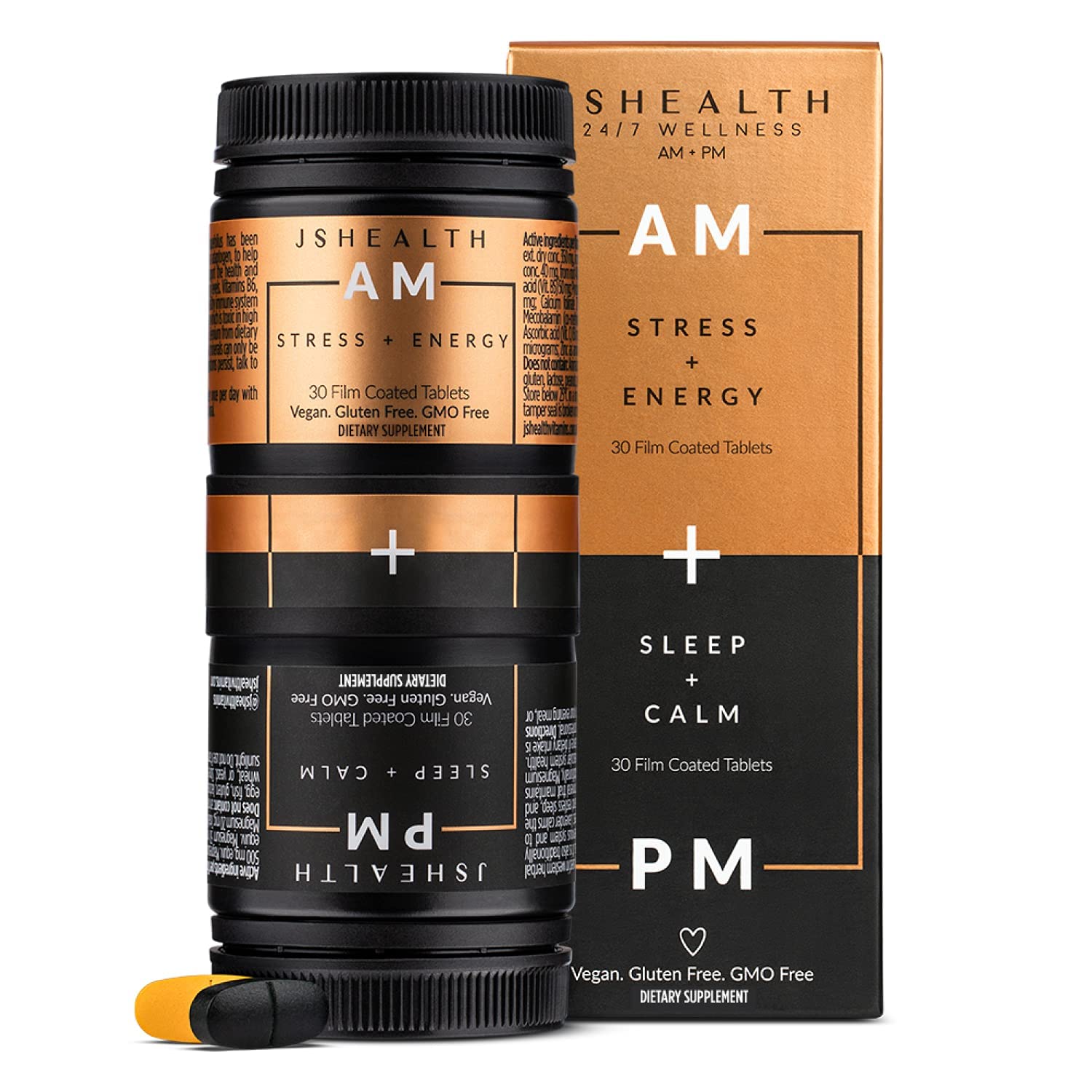 JSHealth Vitamins AM + PM Formula - Daily Multivitamin Supplement for Women & Men (60 Tablets, 30 Day Supply) | Supports Energy, Immunity & Overall Wellness for Busy Lifestyles