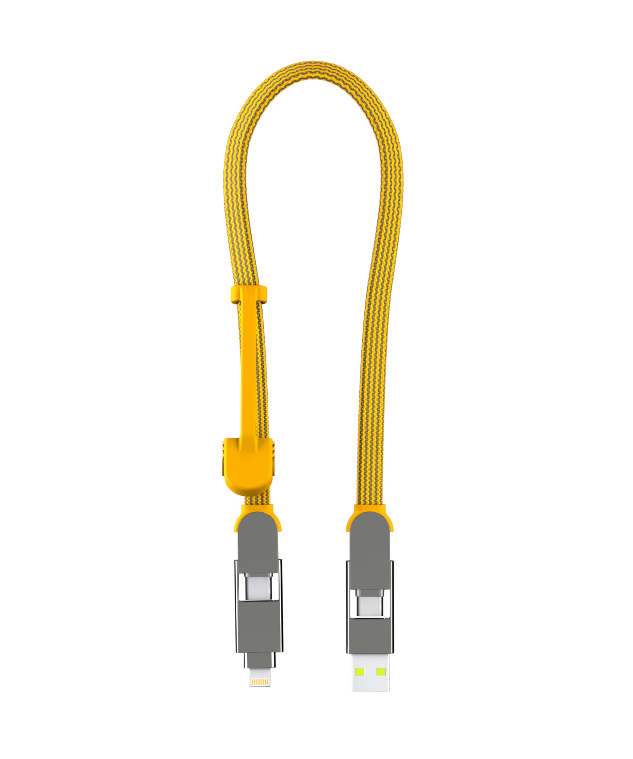 Rolling Square inCharge XL 6-in-1 Multi Charging Cable - 100W Ultra-Fast Charging USB & USB-C Cable (1Ft/0.3m, Summit Yellow) - Perfect for Travel, Home & Office Use