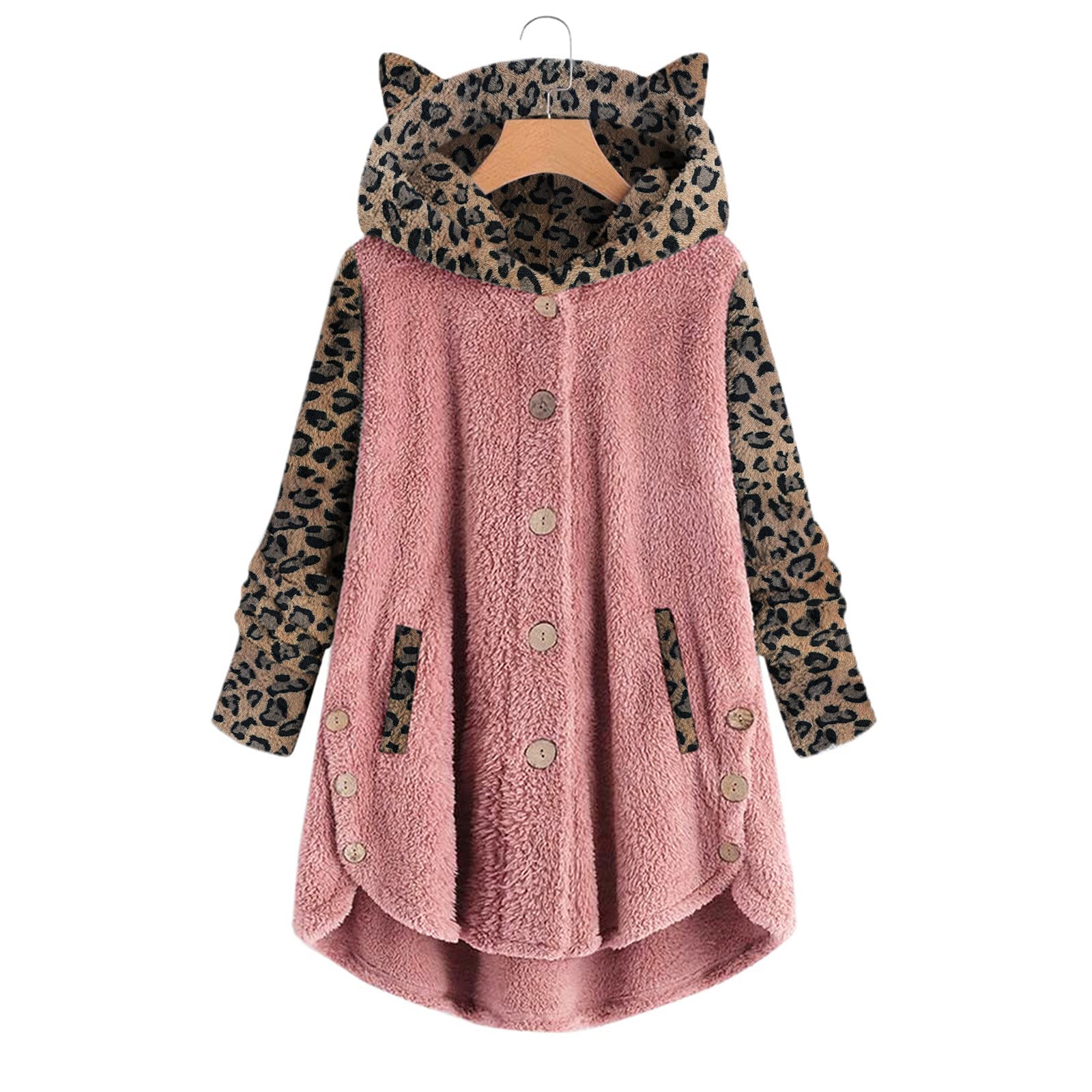 Women's Plus Size Hooded Pullover Sweater - Loose Fit Button Coat Patchwork Blouse for Casual Wear & Layering | Perfect for Fall & Winter Outfits, Office & Weekend Style